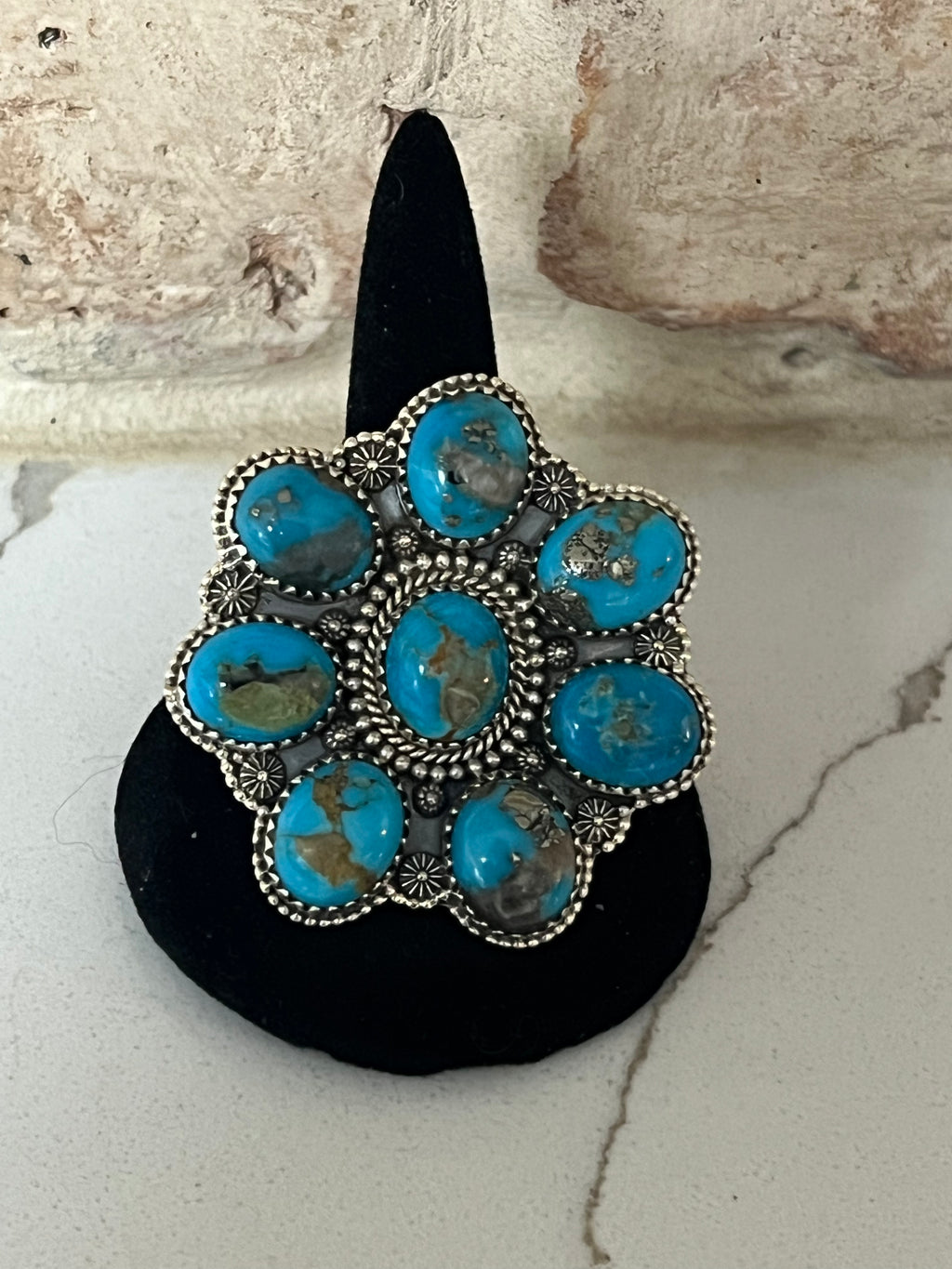 Sterling Silver Kingman Turquoise Cluster Ring