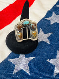 Sterling Silver Mine 8 Turquoise Buckle Ring