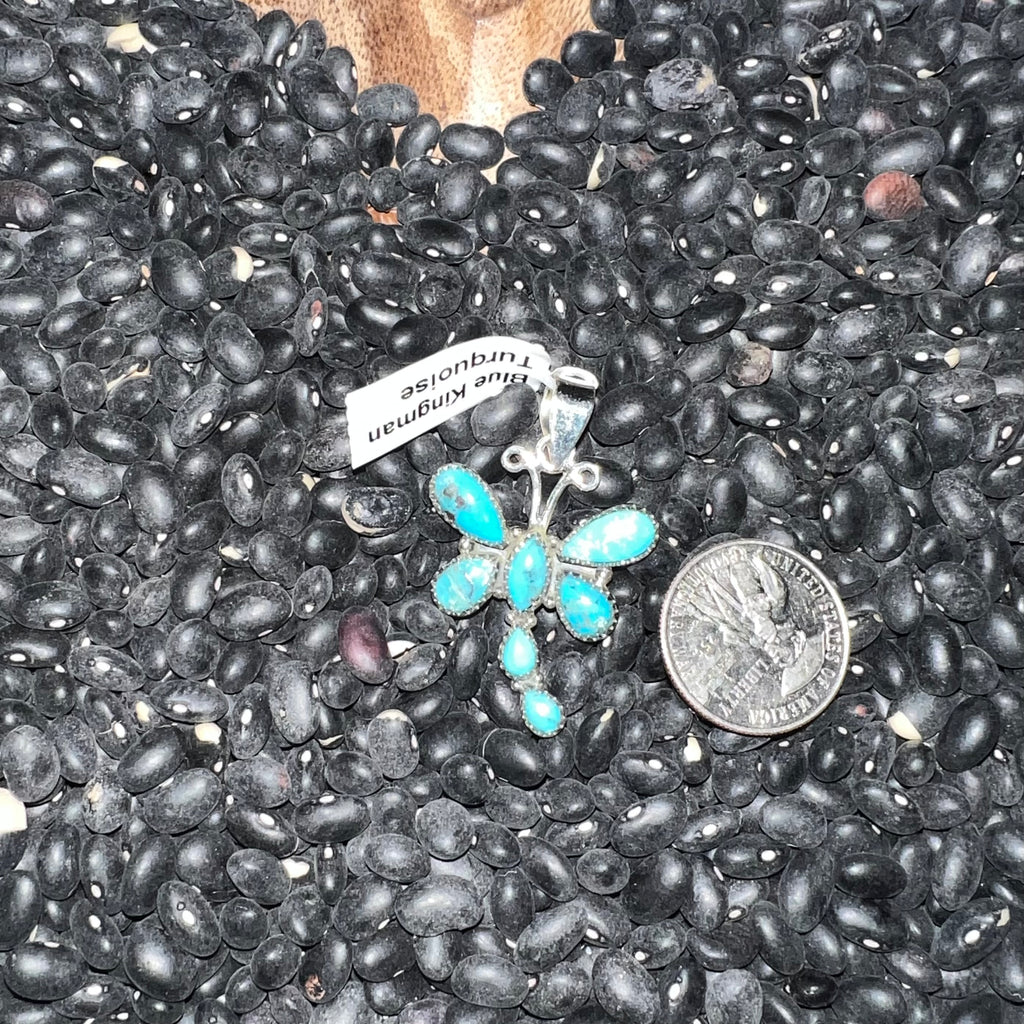 Sterling Silver Blue Kingman Turquoise Dragonfly Pendant