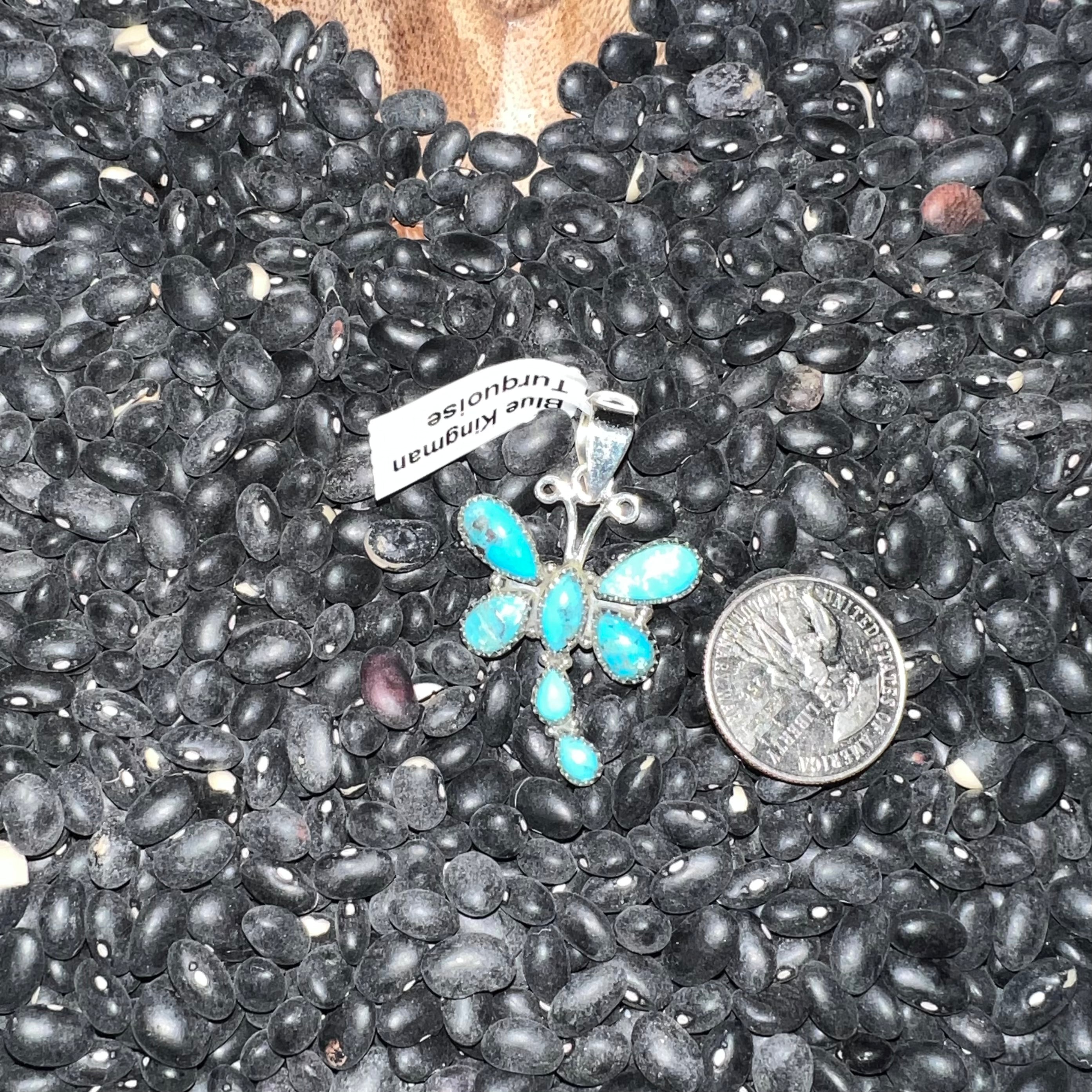 Sterling Silver Blue Kingman Turquoise Dragonfly Pendant