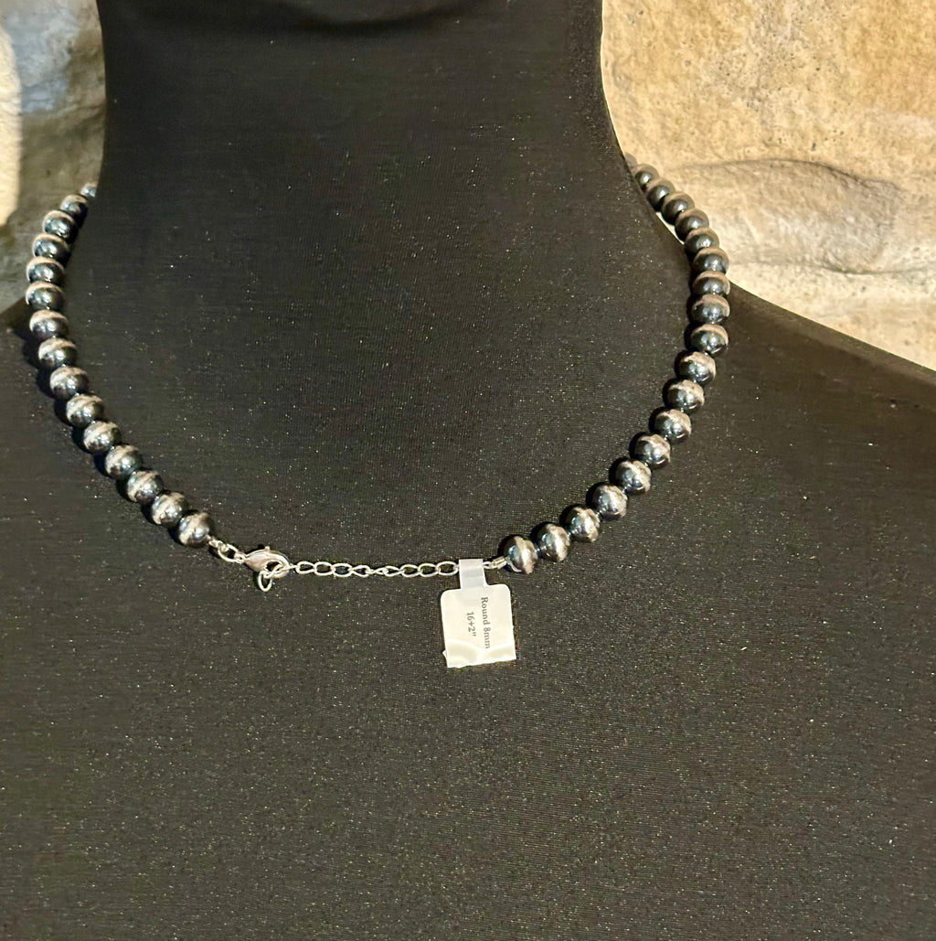 SILVER OVER BRASS 8MM PEARL NECKLACE