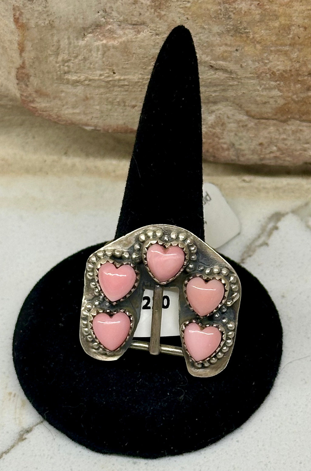 Sterling Silver Pink Conch Heart Buckle Ring