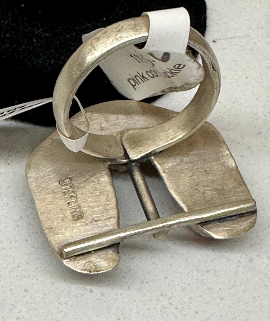 Sterling Silver Pink Conch Heart Buckle Ring