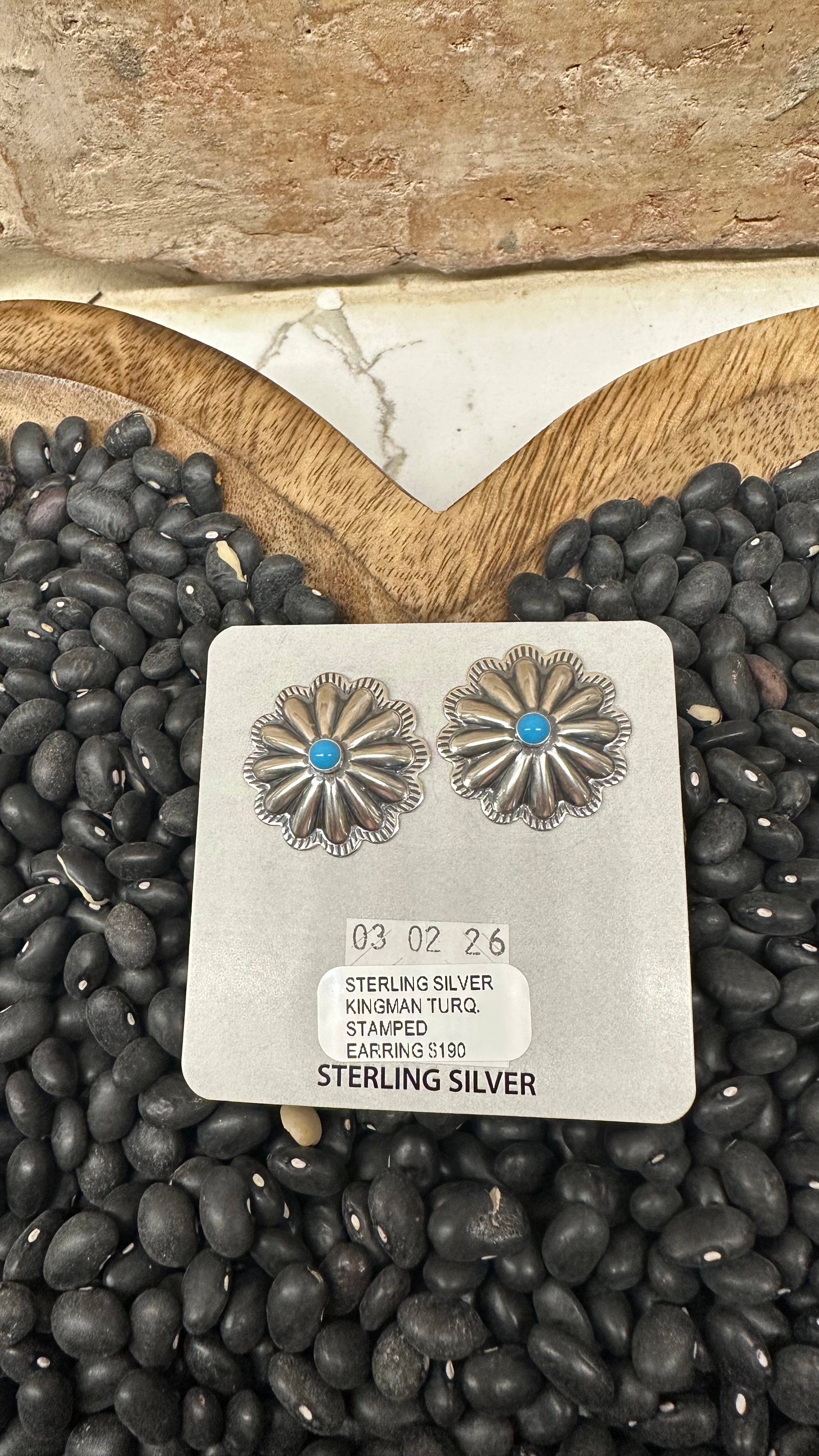 Native Kingman Turquoise Concho Earrings Studs