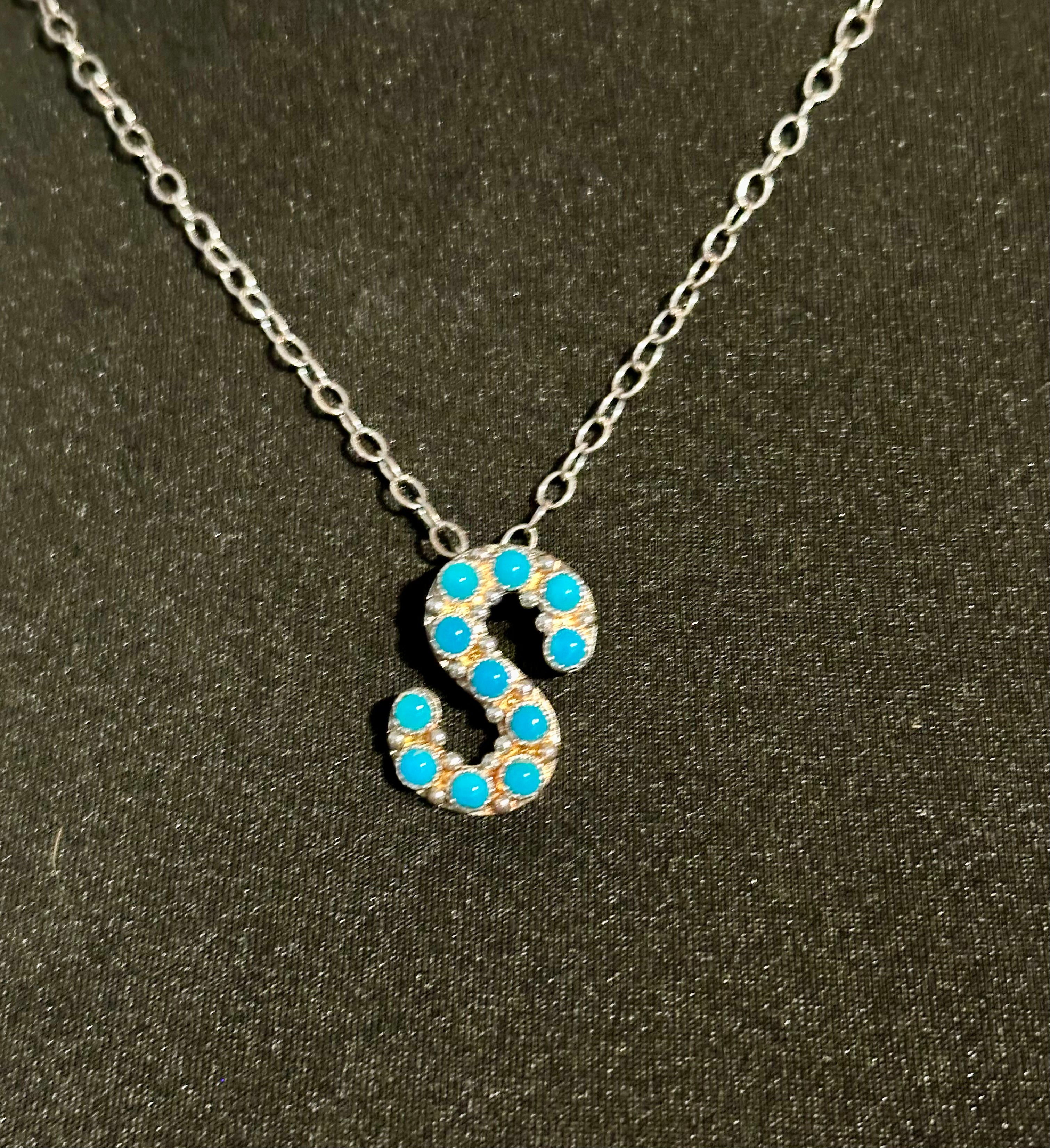 Sterling Silver Turquoise Letter S necklace 18"
