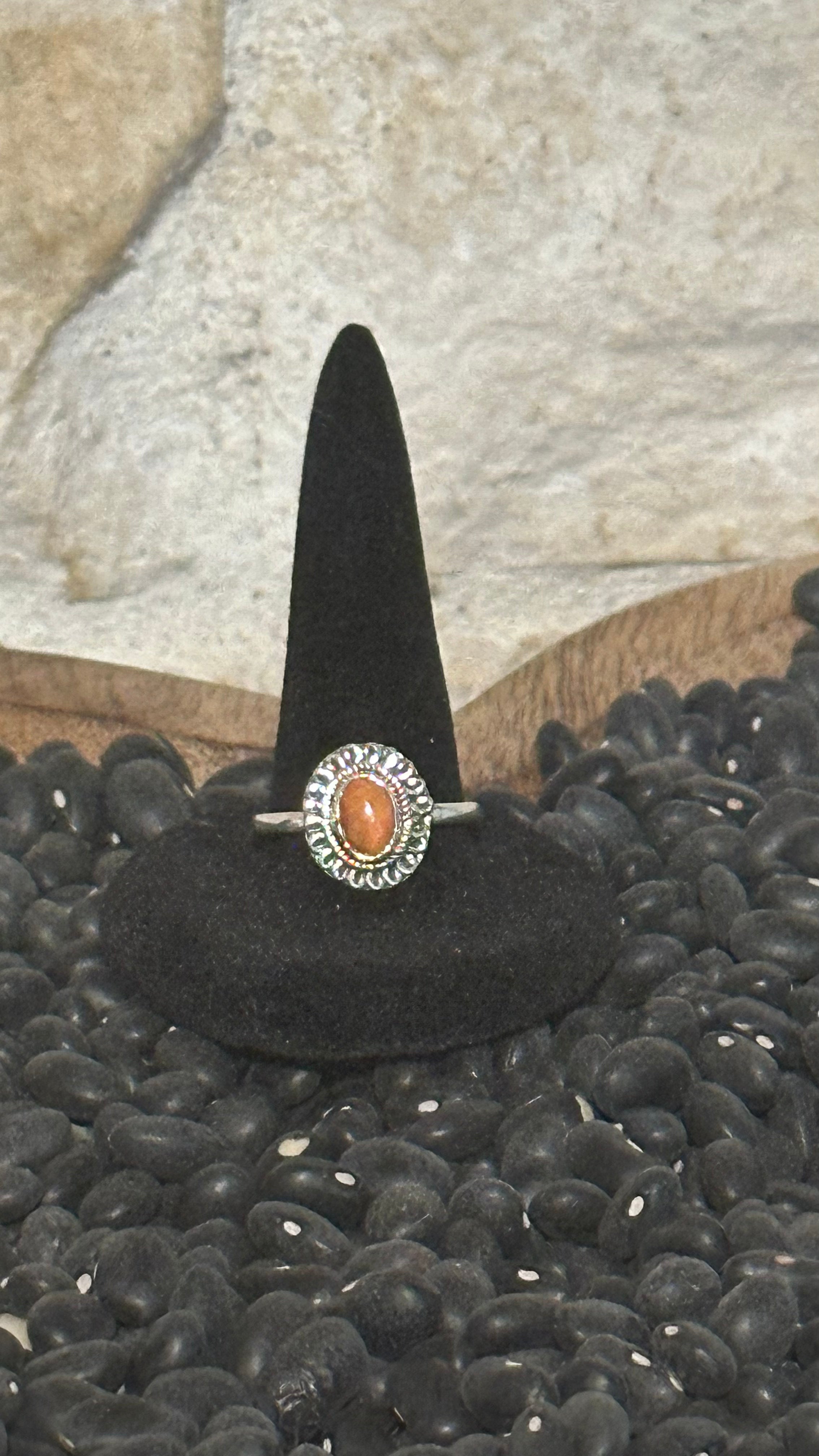 Sterling Silver Orange Spiny Ring