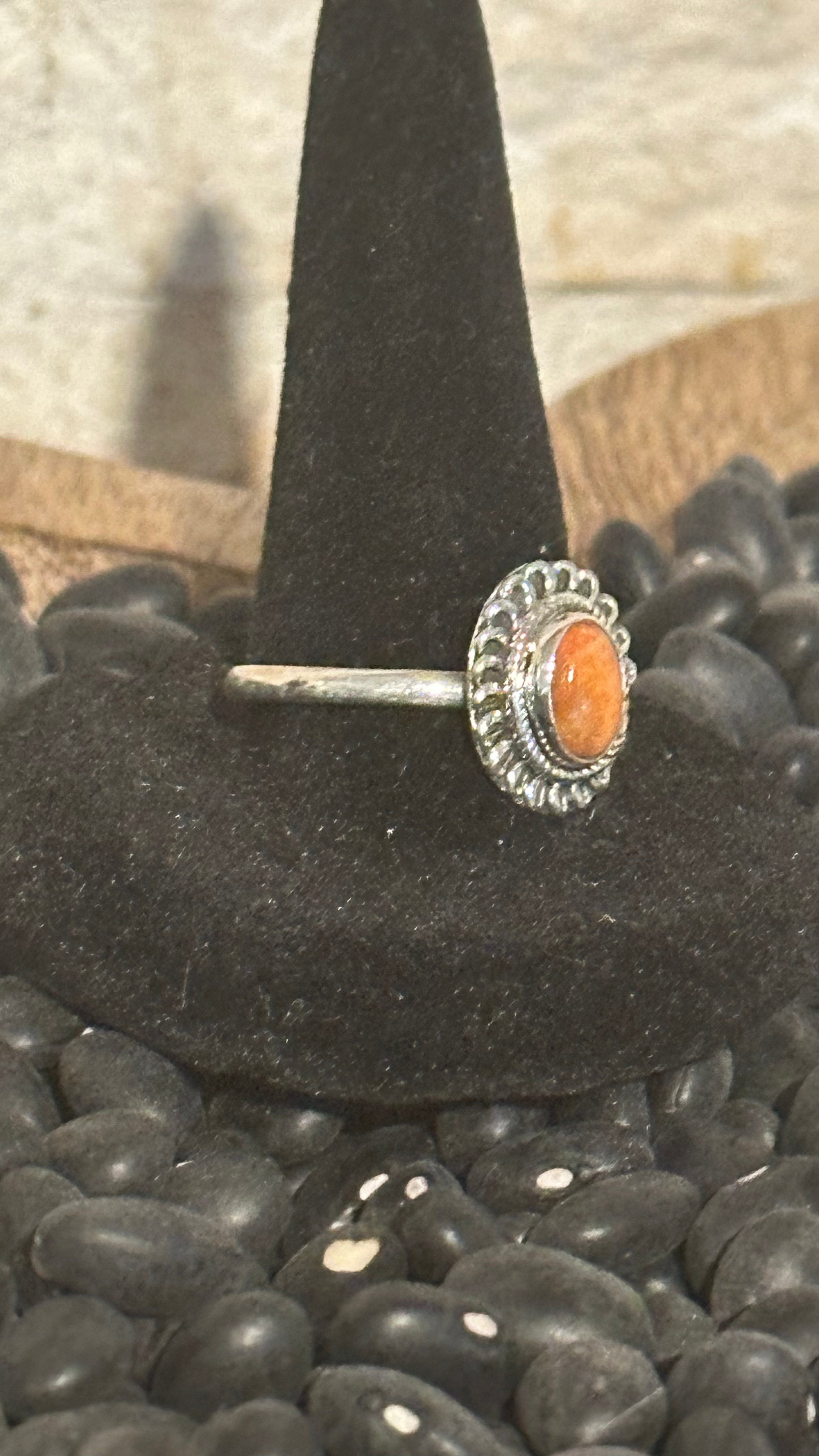 Sterling Silver Orange Spiny Ring