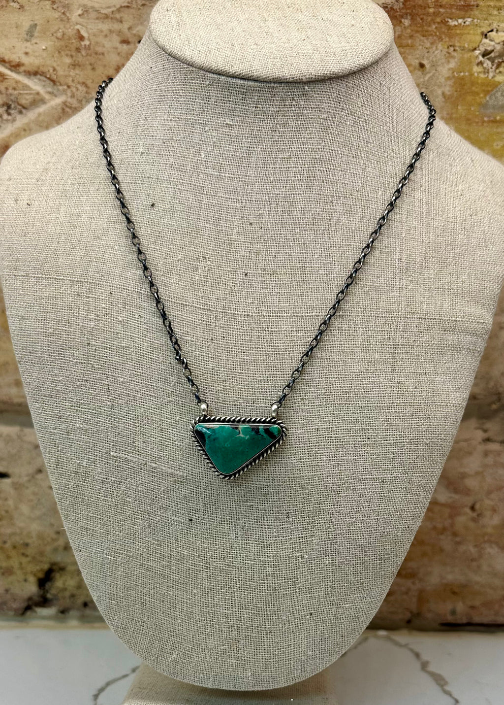 Native Sterling Silver Turquoise Large Bar Necklace
