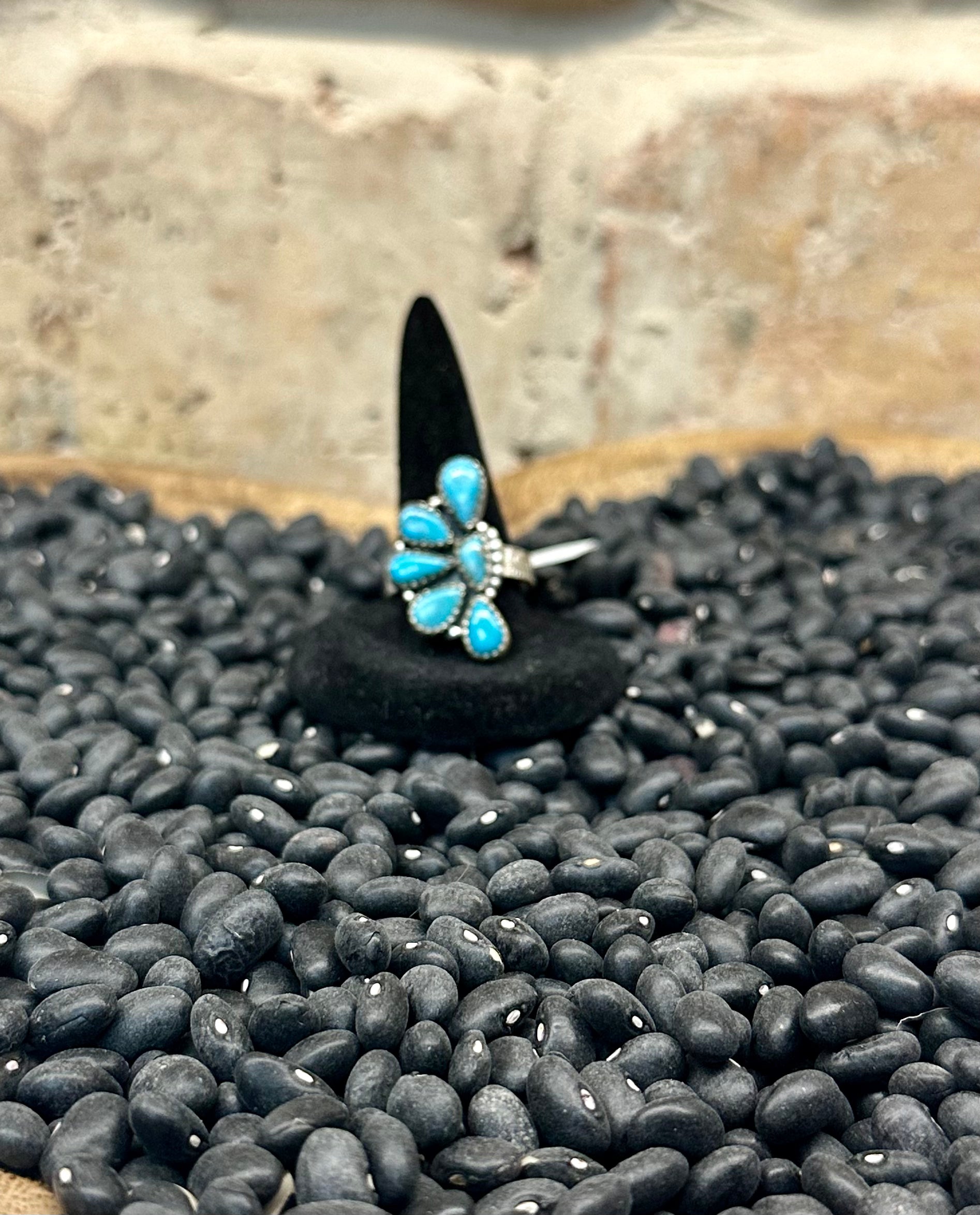 Blue Kingman Turquoise Sterling Silver 1/2 cluster Ring