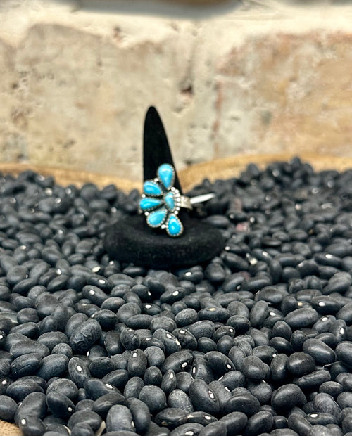 Blue Kingman Turquoise Sterling Silver 1/2 cluster Ring