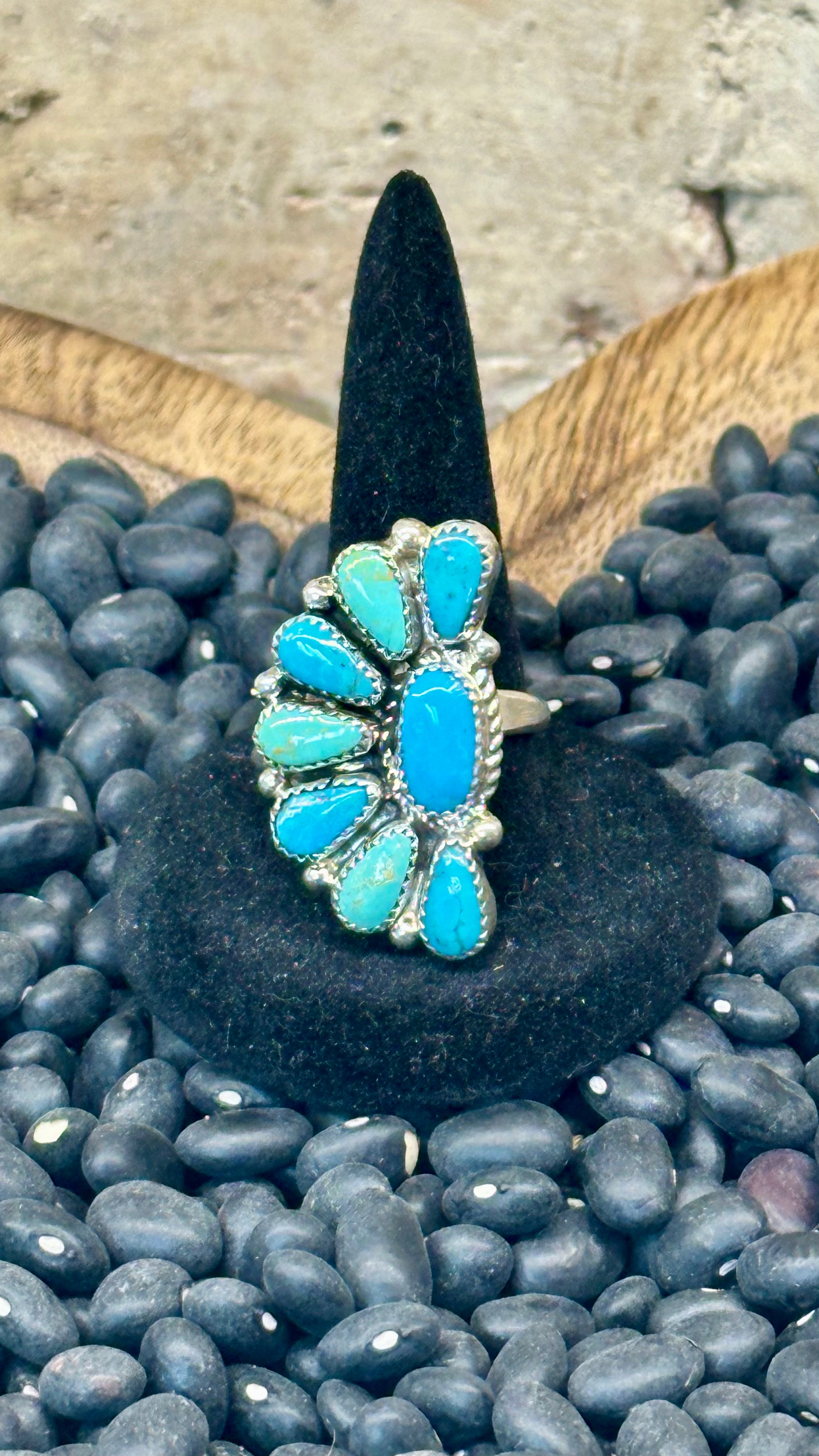 Native Kingman Turquoise 1/2 cluster Ring
