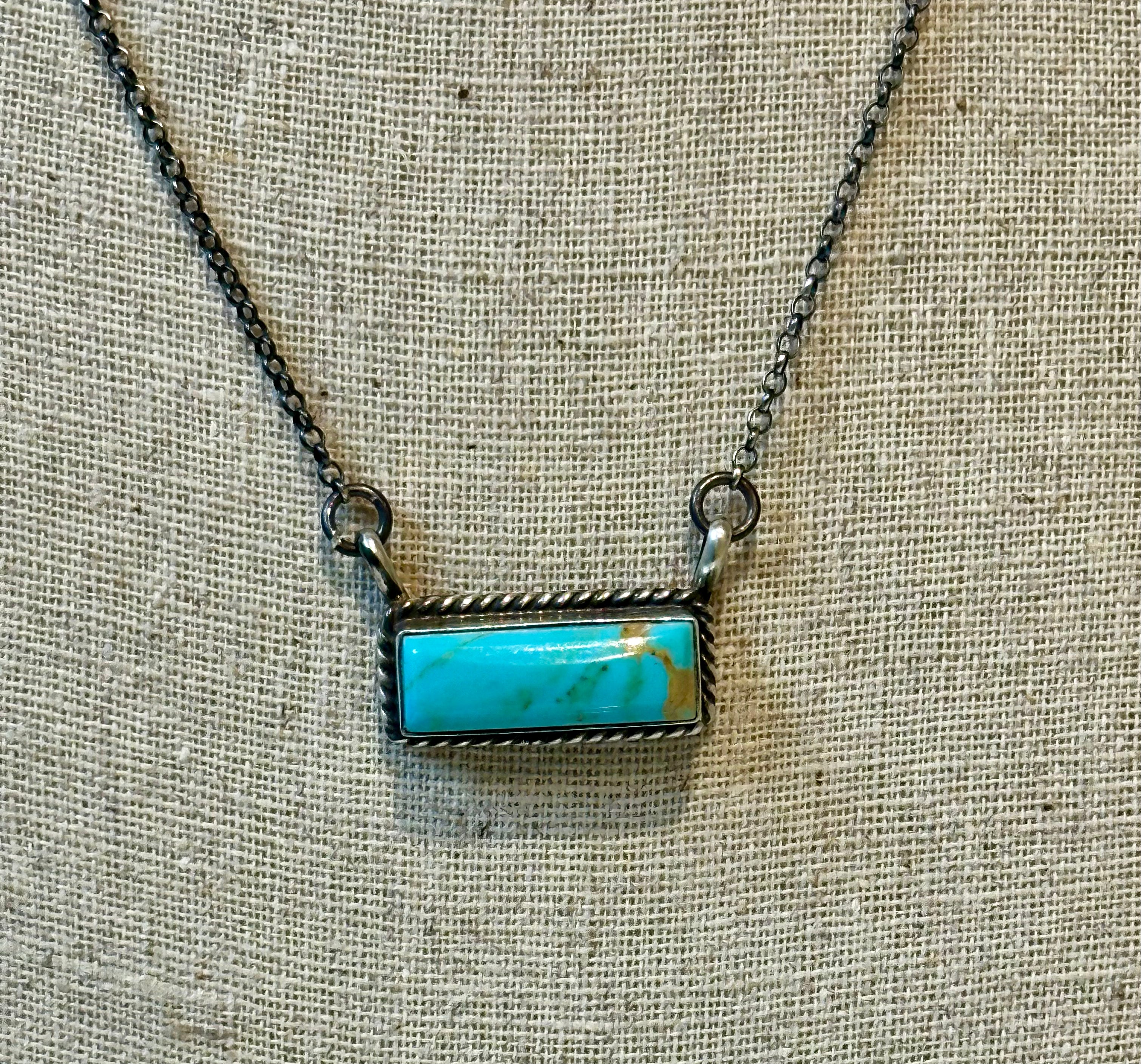 NATIVE Sterling Silver Kingman Turquoise Bar Necklace