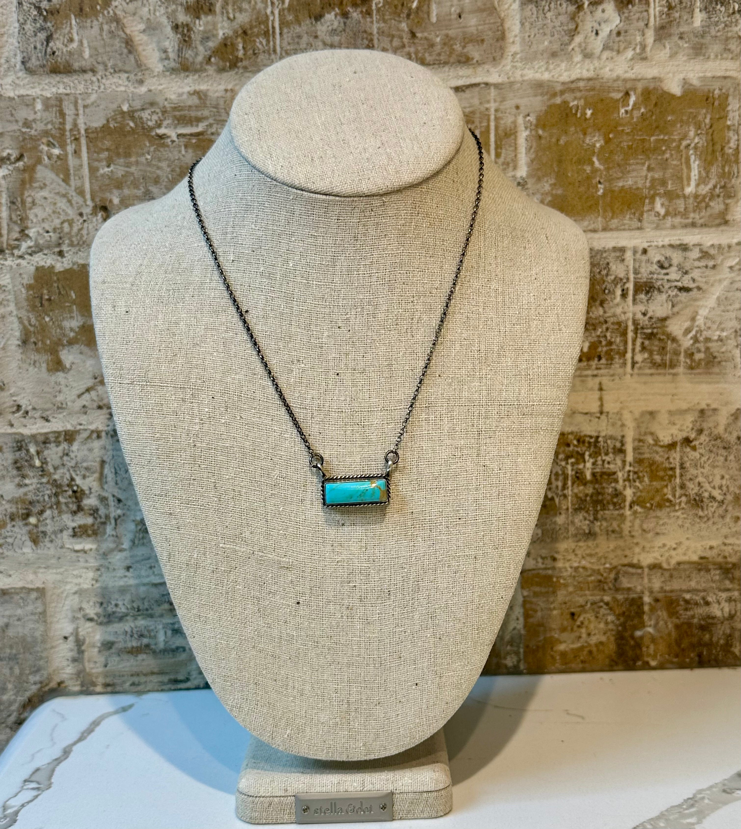 NATIVE Sterling Silver Kingman Turquoise Bar Necklace