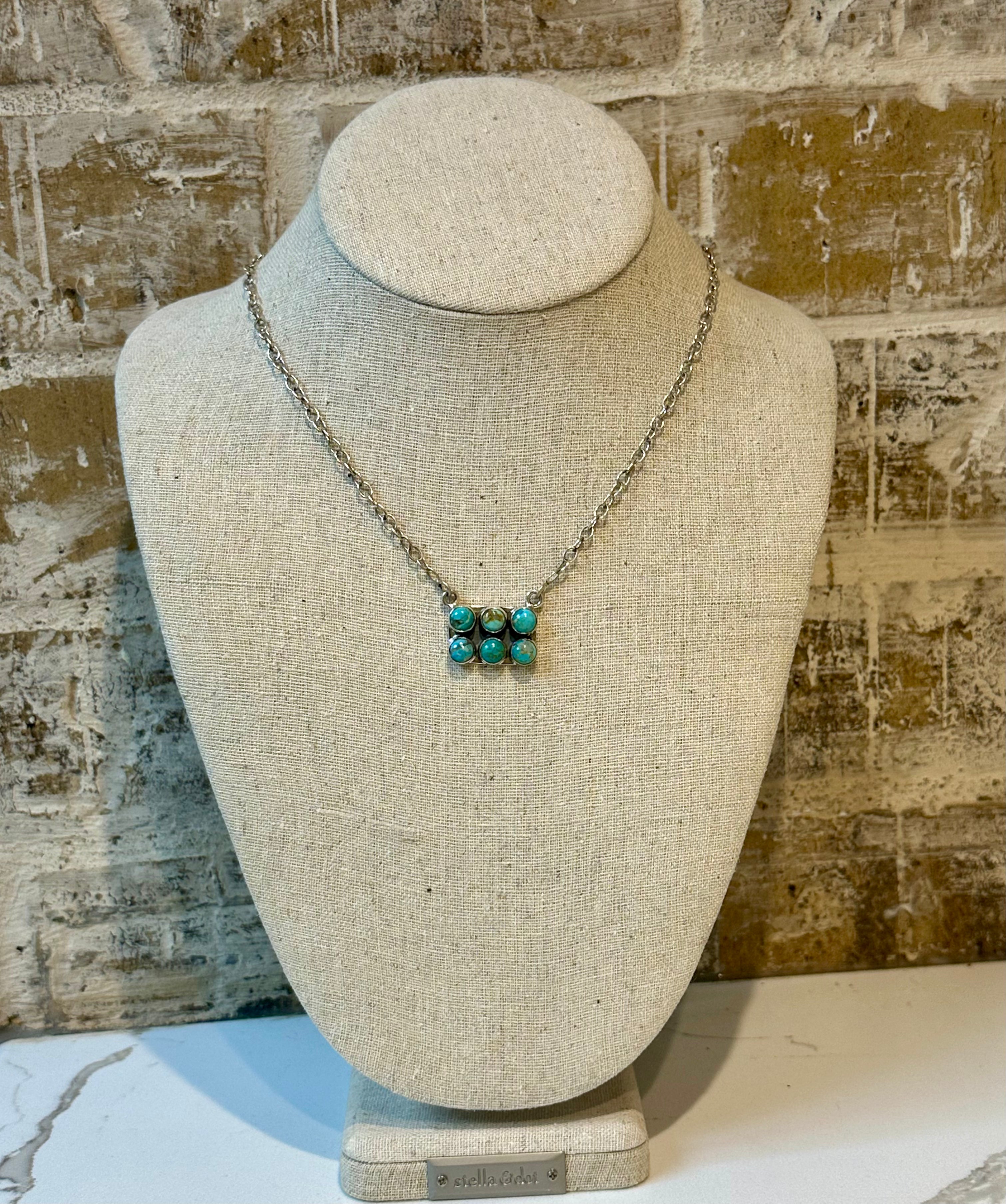 Kingman Turquoise 6 stone Bar necklace