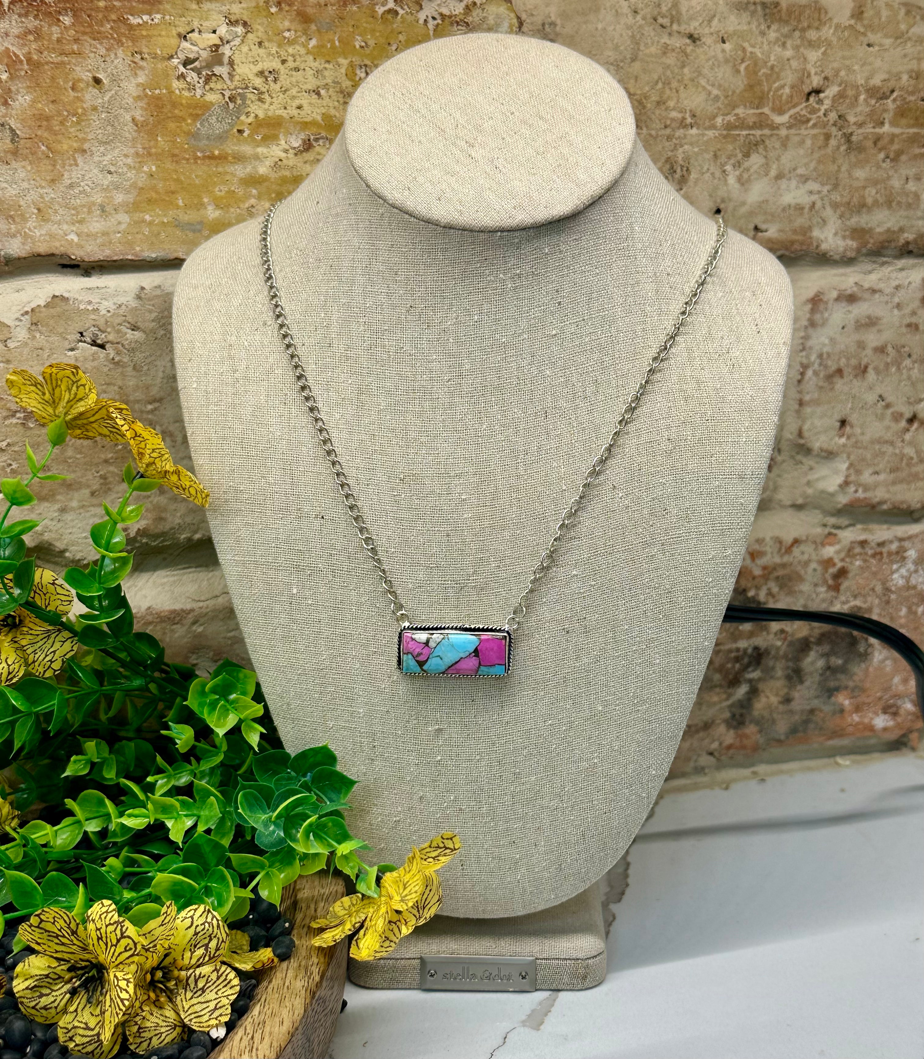 Sterling Silver Cotton Candy Bar Necklace
