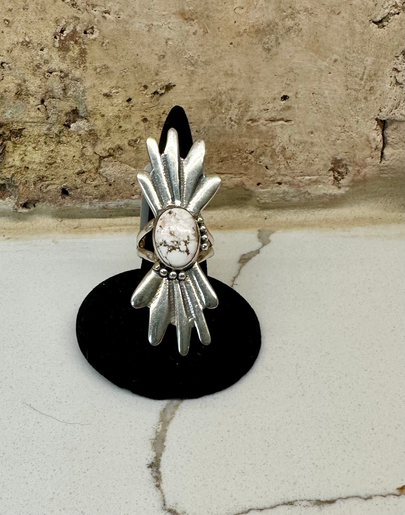 White Buffalo Sterling Silver Ring