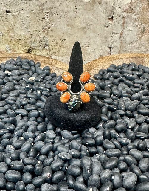 BlackJack and Orange Spiny Sterling Silver Ring