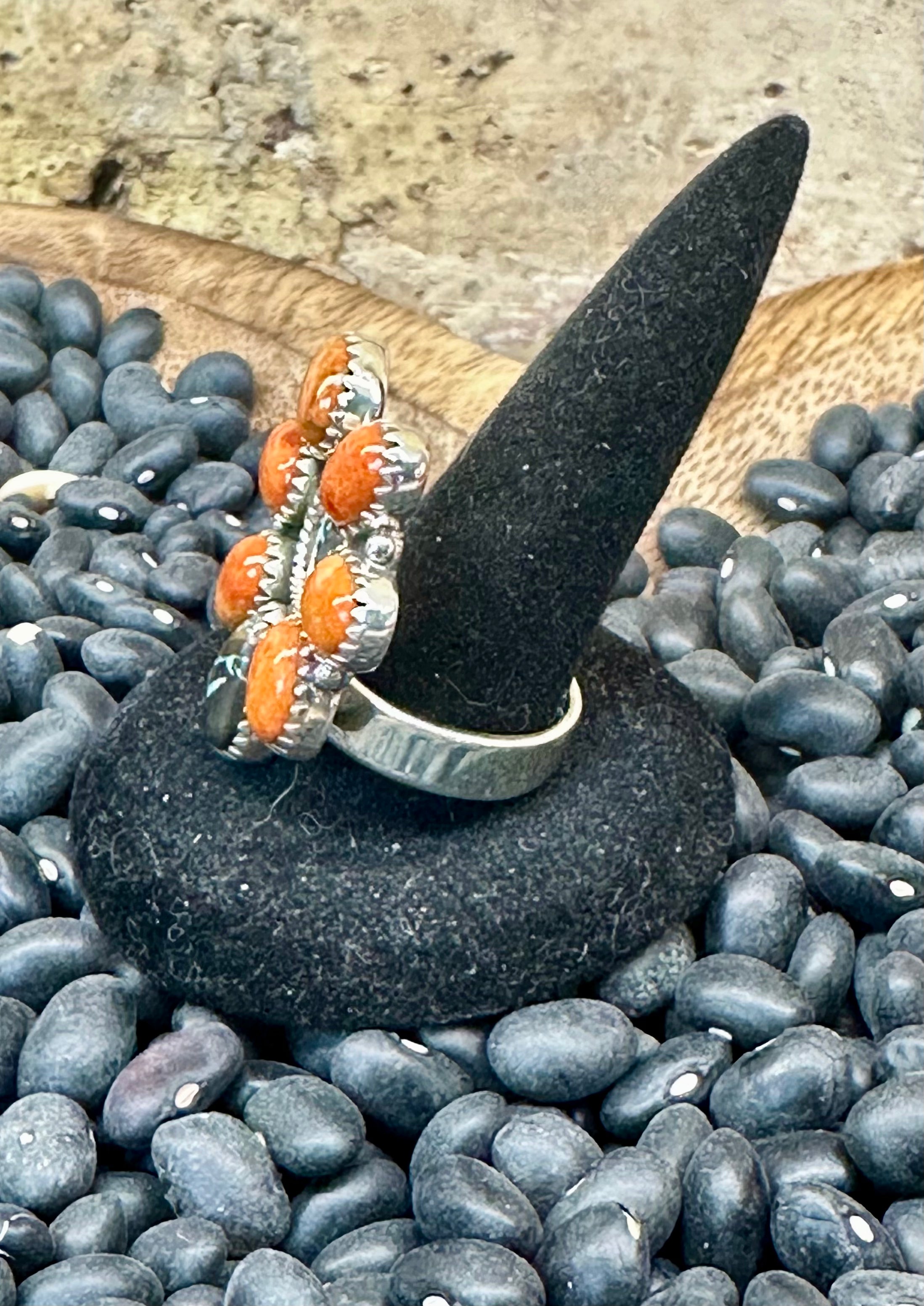 BlackJack and Orange Spiny Sterling Silver Ring