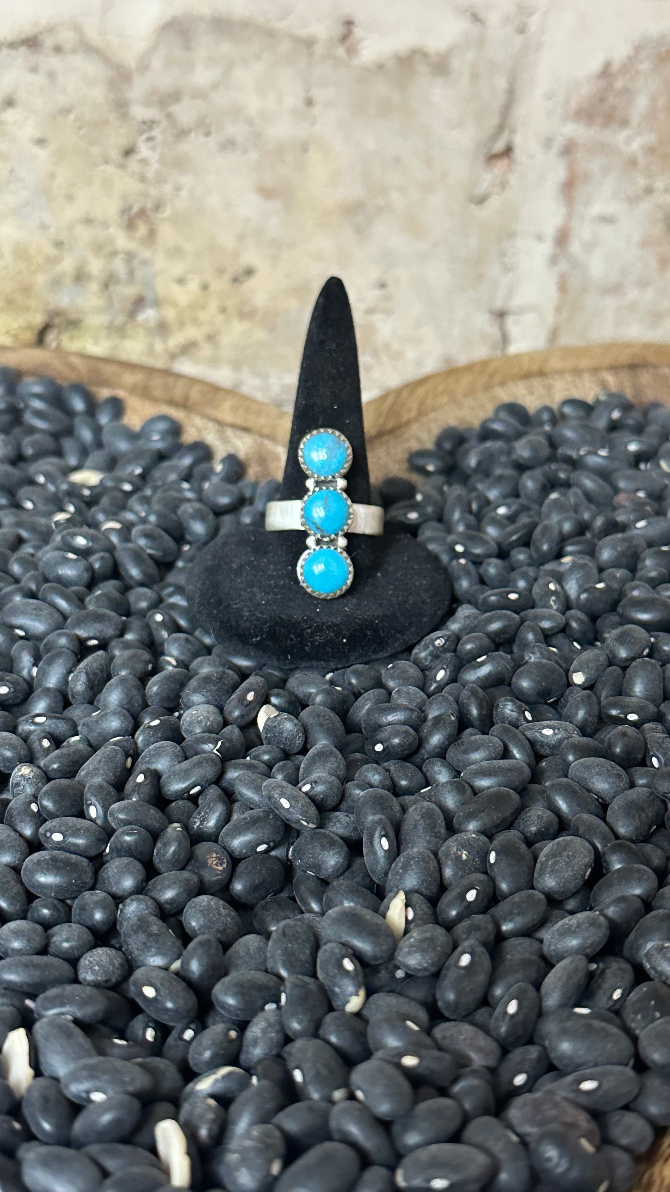 Blue Kingman Sterling Silver Triple Stone Ring