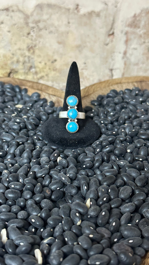 Blue Kingman Sterling Silver Triple Stone Ring