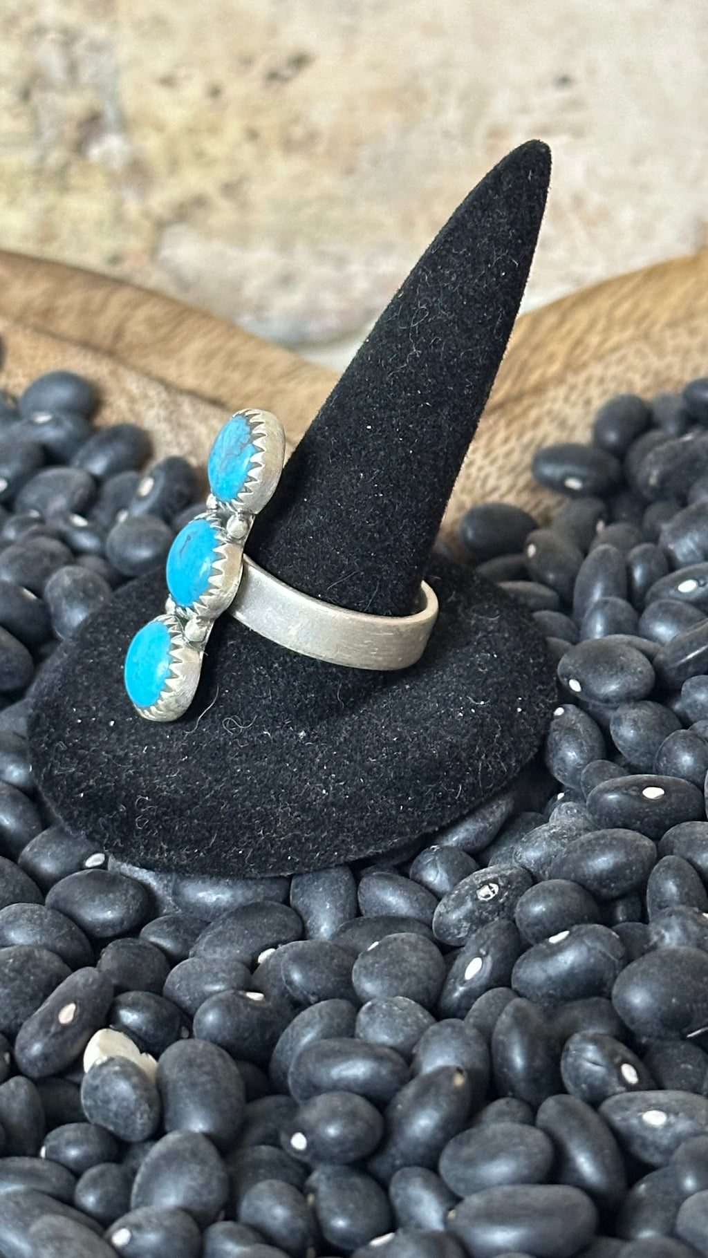 Blue Kingman Sterling Silver Triple Stone Ring