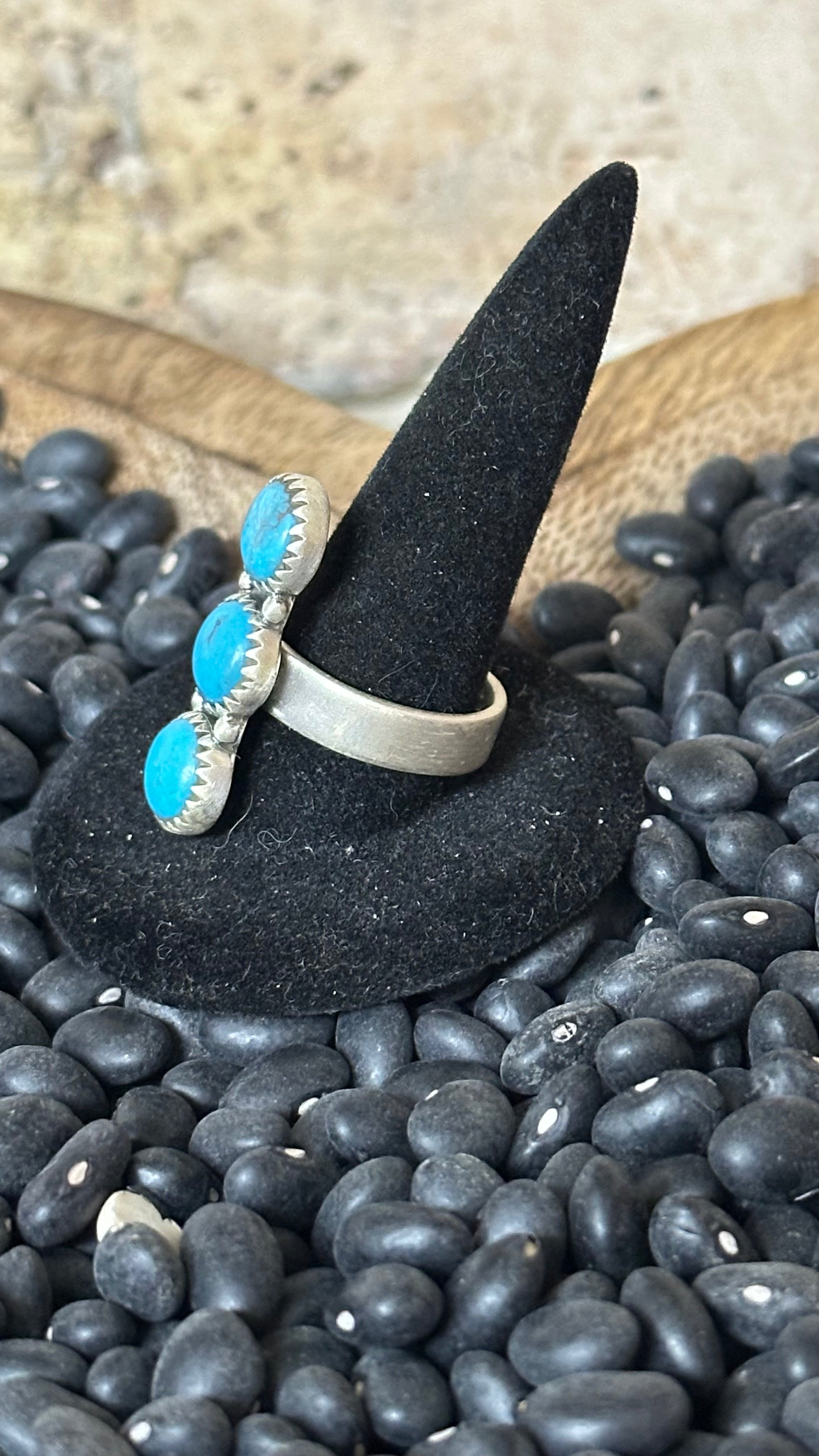 Blue Kingman Sterling Silver Triple Stone Ring