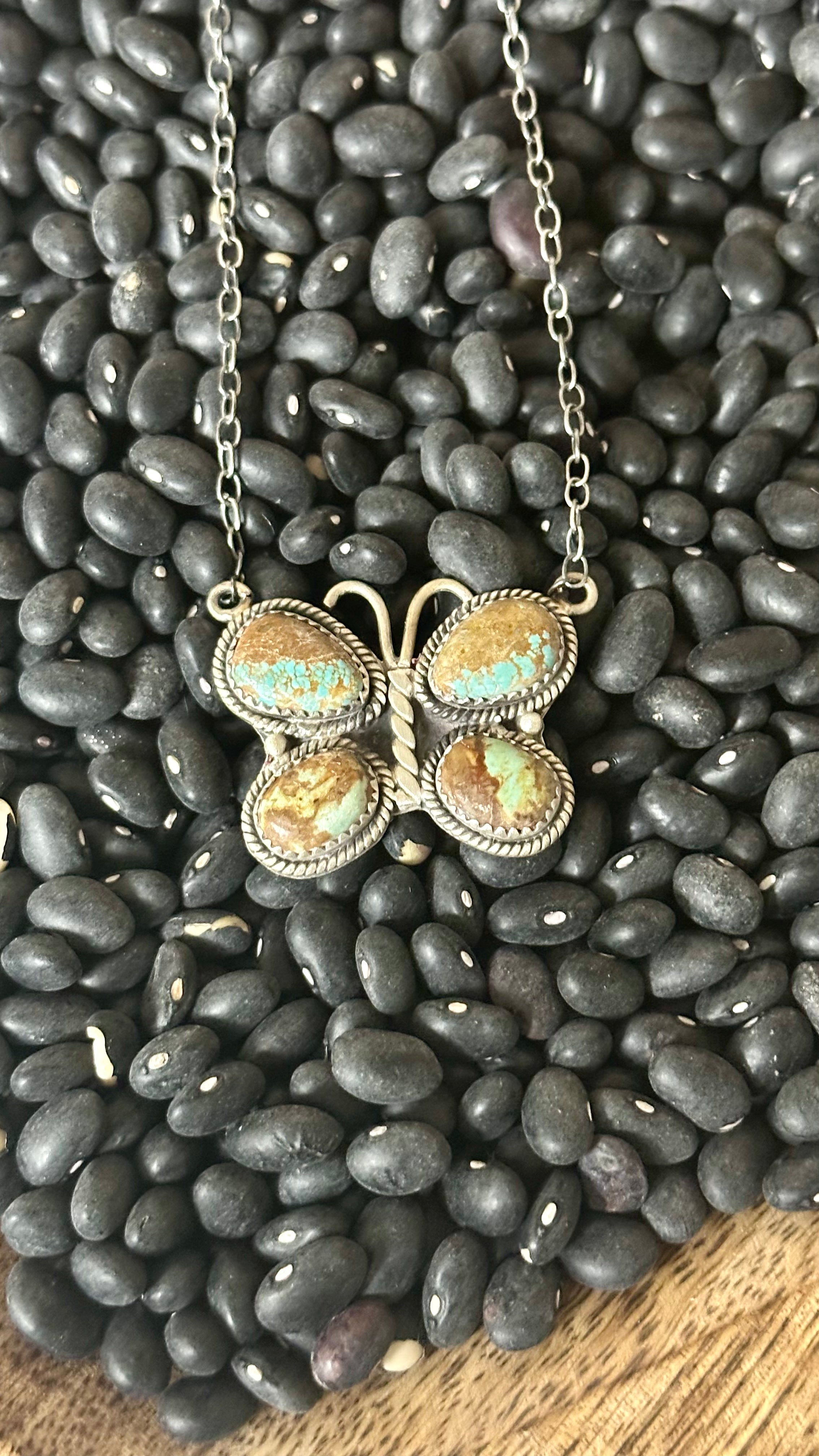 Sterling Silver #8 Turquoise Butterfly Necklace