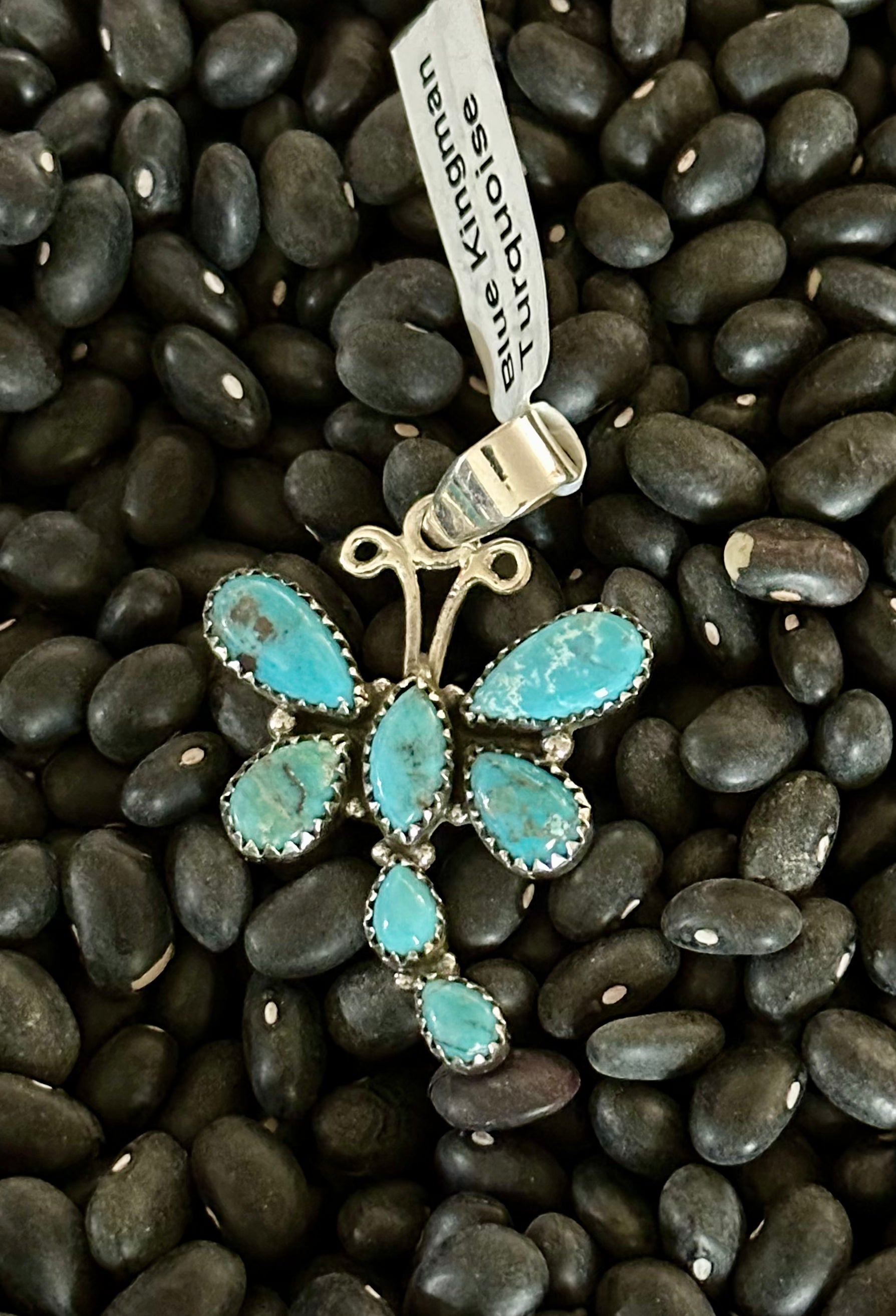 Sterling Silver Blue Kingman Turquoise Dragonfly Pendant