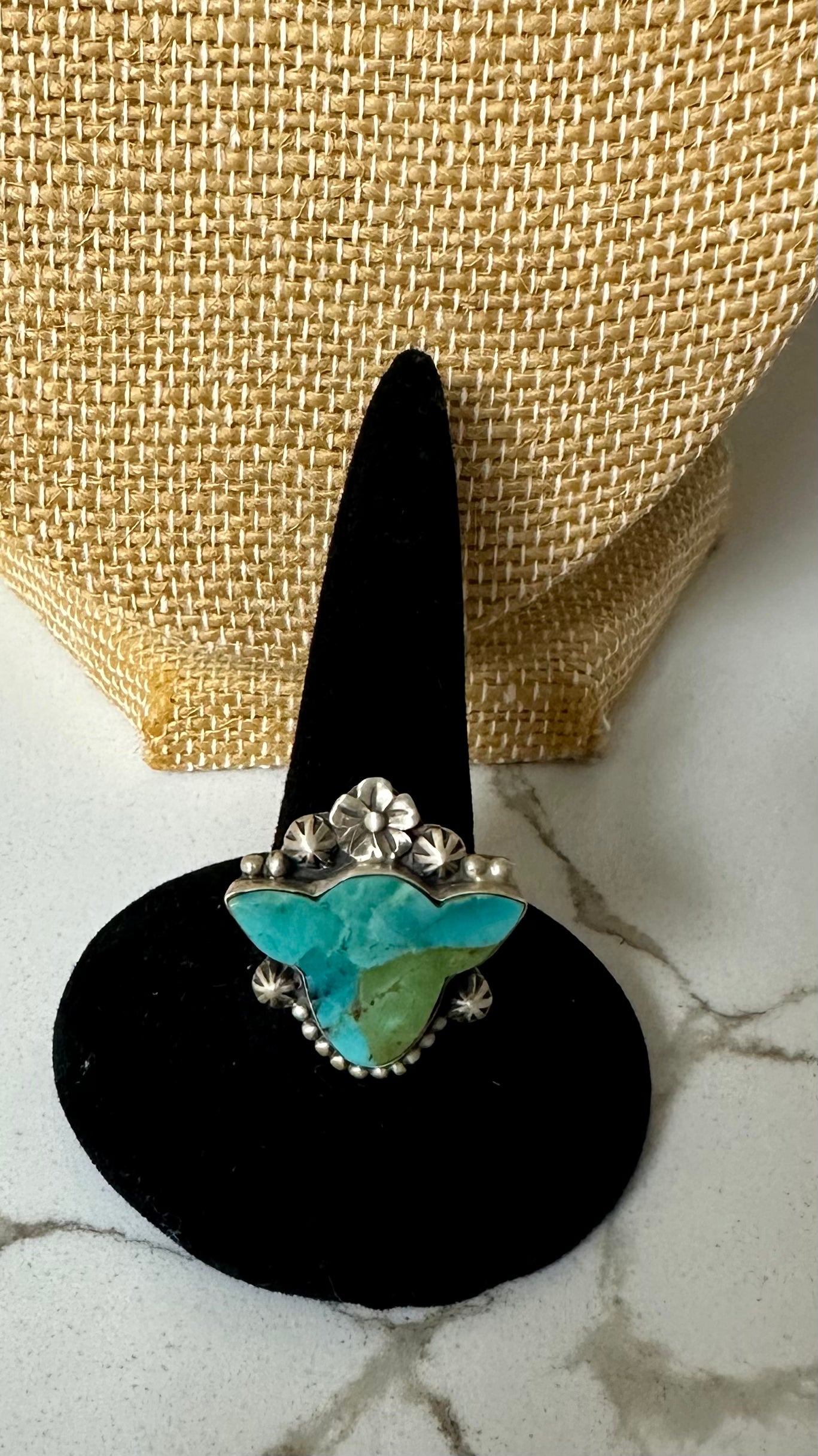 Mojave Turquoise Sterling Silver cow head ring