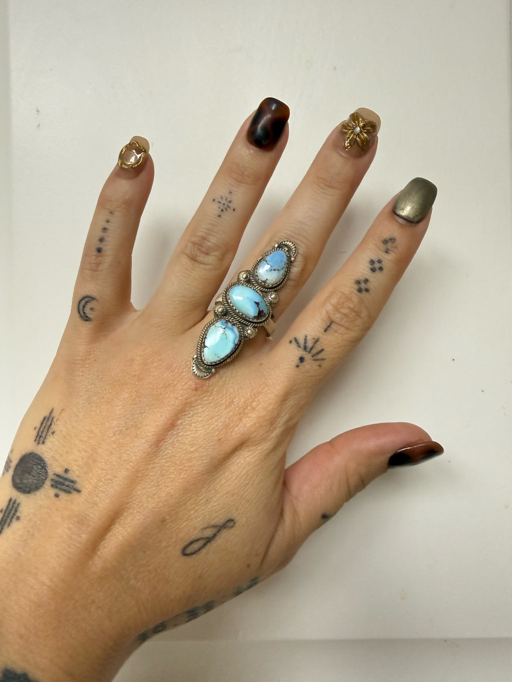 Sterling Silver Triple Stone Golden Hill Ring