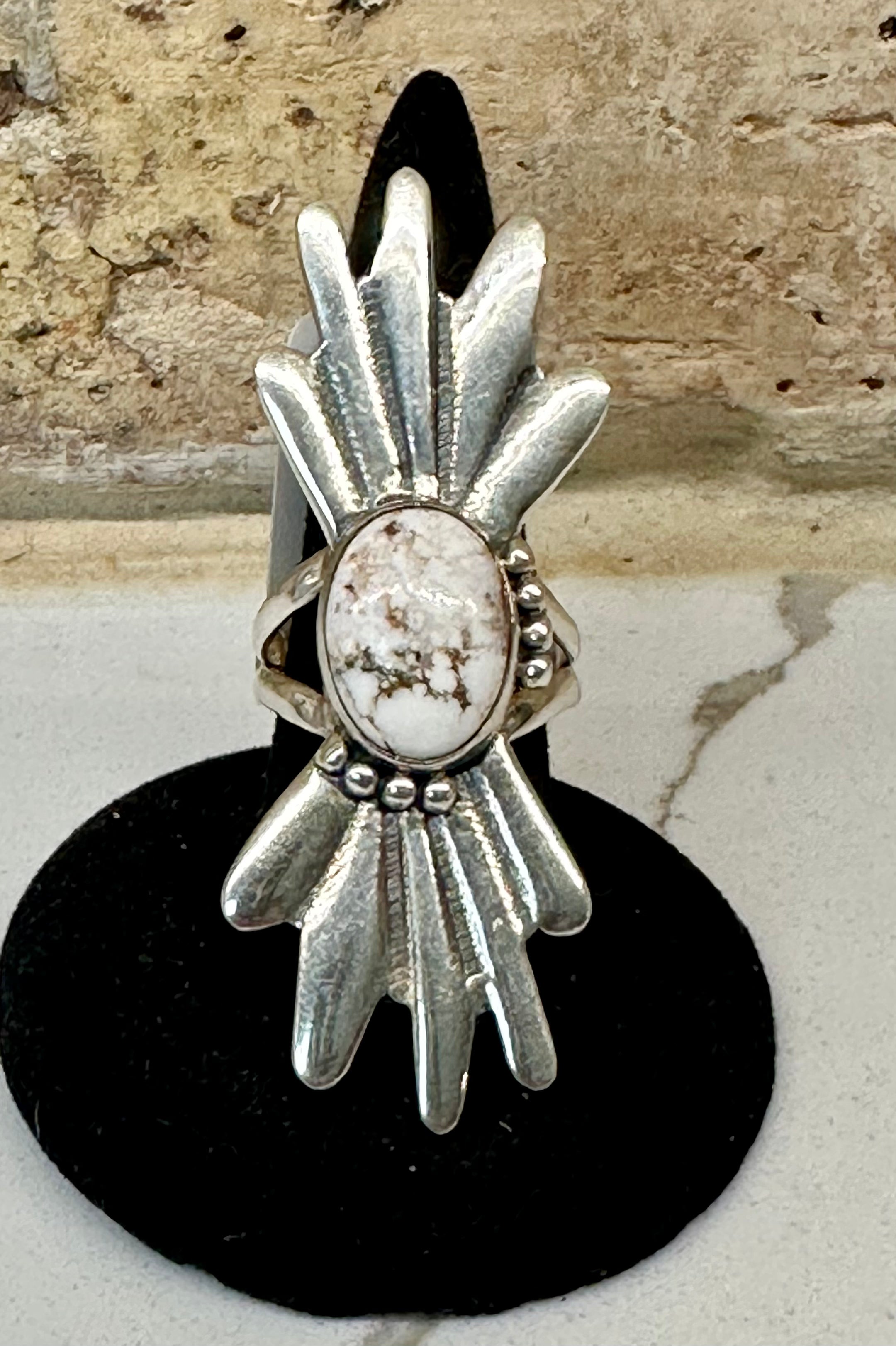 White Buffalo Sterling Silver Ring