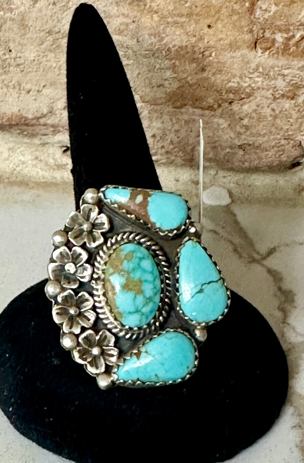 Sterling Silver Mine 8 Turquoise Cluster Ring