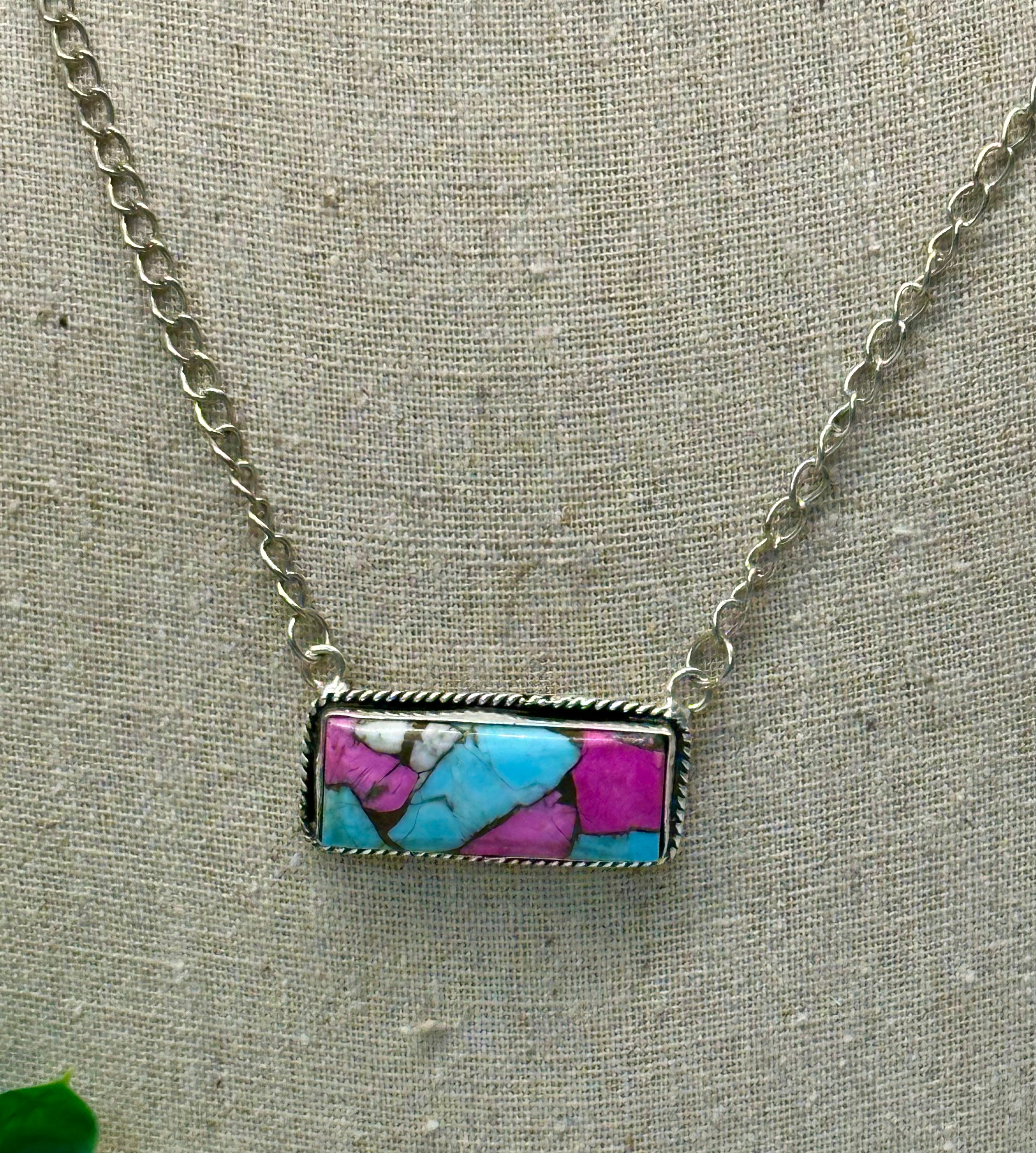 Sterling Silver Cotton Candy Bar Necklace