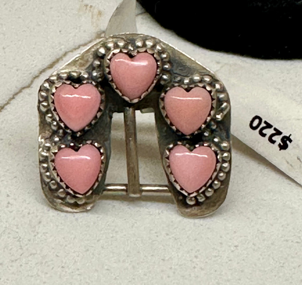 Sterling Silver Pink Conch Heart Buckle Ring
