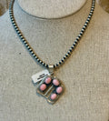 Sterling Silver 4MM 14" desert pearl necklace with pink conch buckle pendant