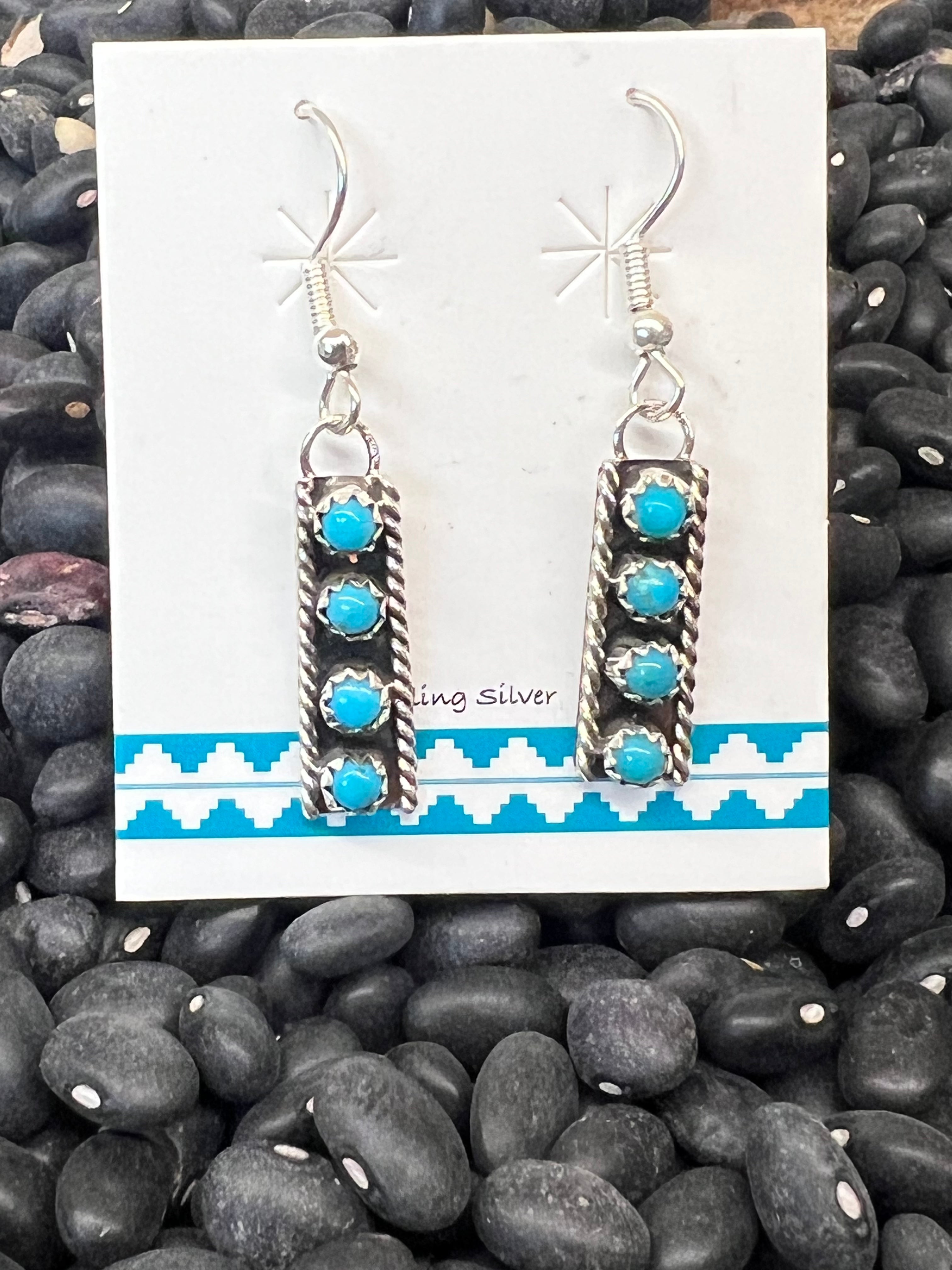 Navajo Sterling Silver Kingman Turquoise Dangle Earrings
