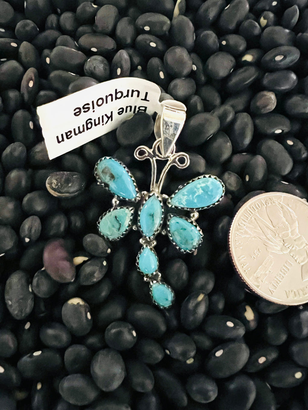 Sterling Silver Blue Kingman Turquoise Dragonfly Pendant