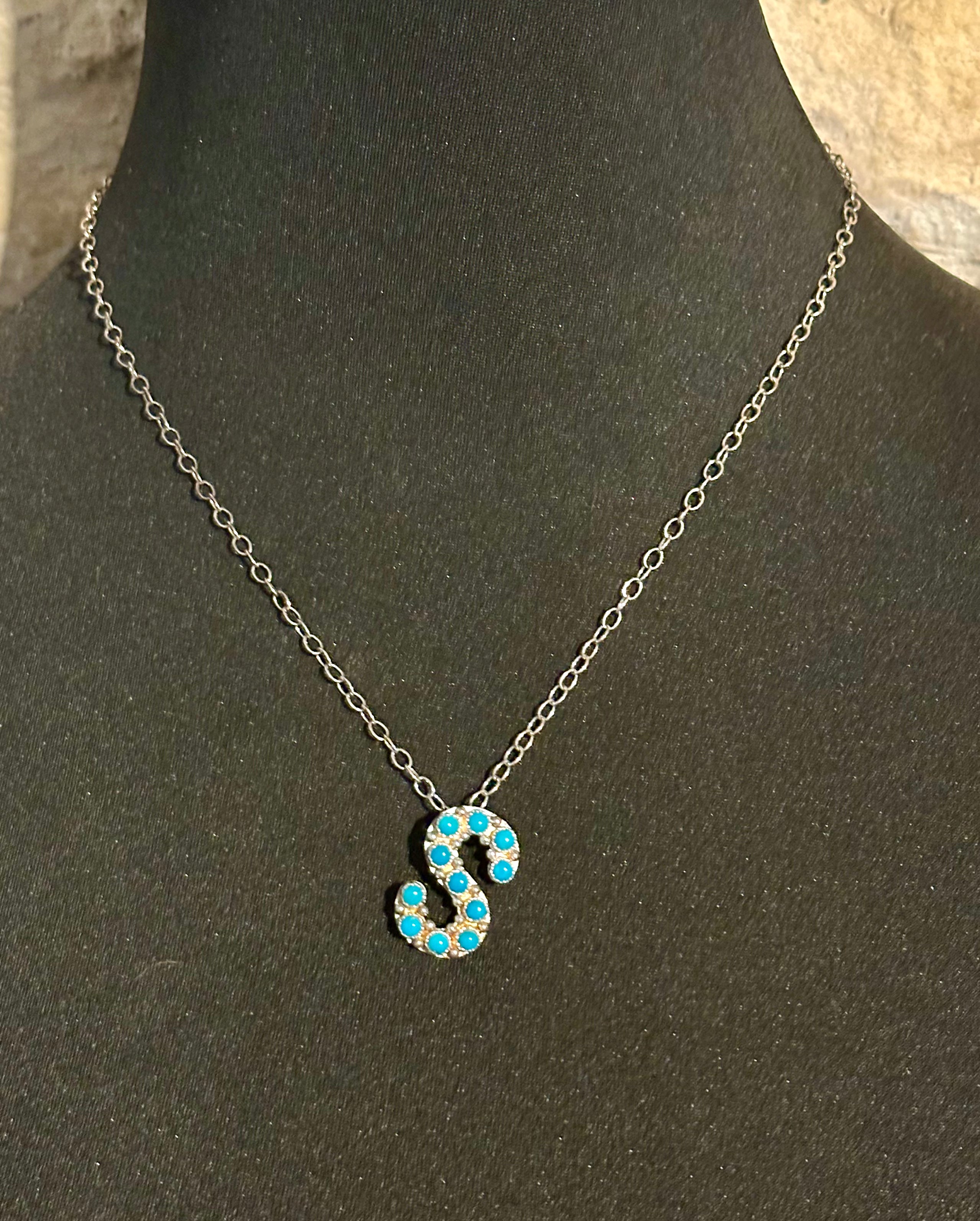 Sterling Silver Turquoise Letter S necklace 18"