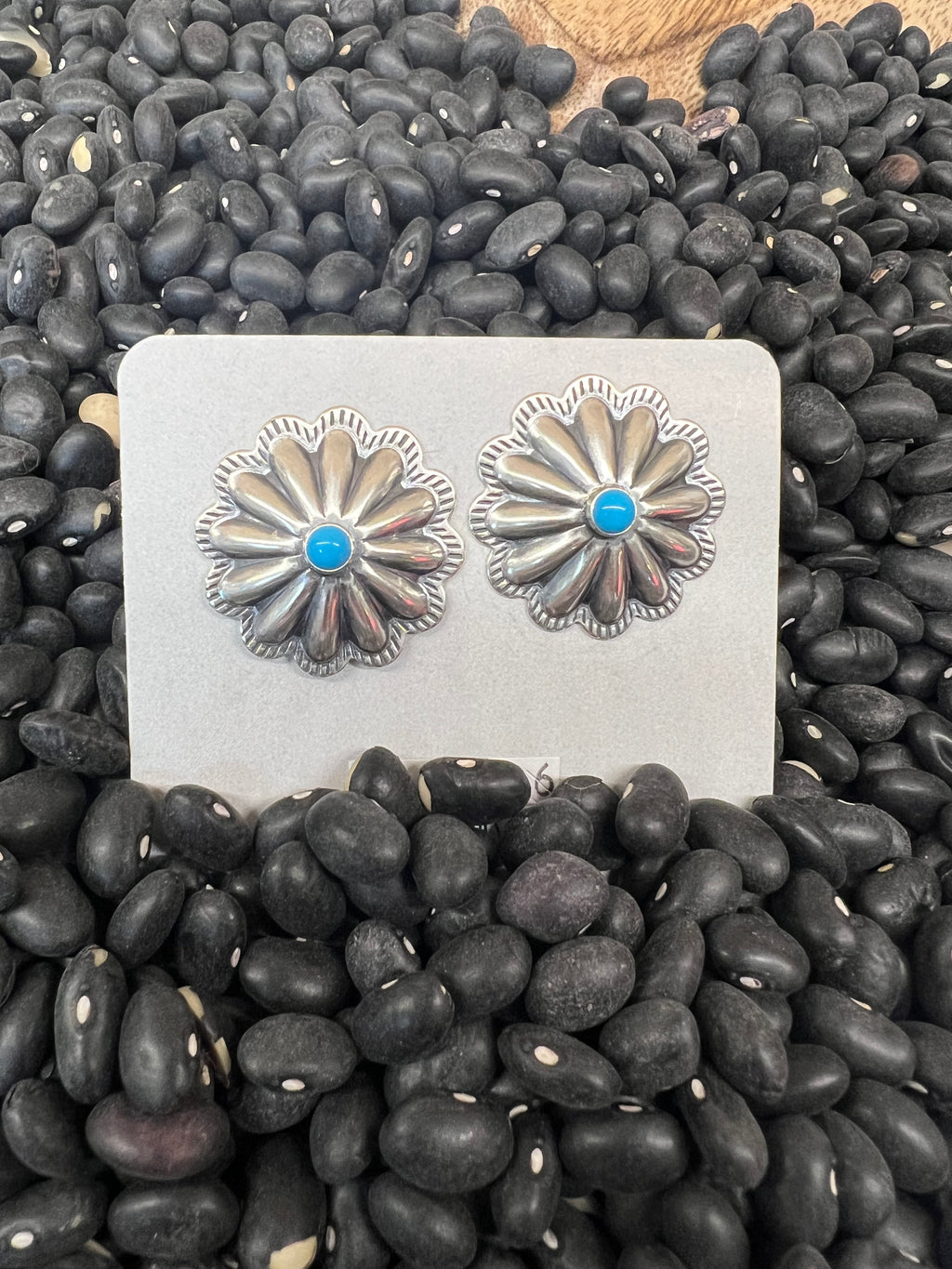 Native Kingman Turquoise Concho Earrings Studs