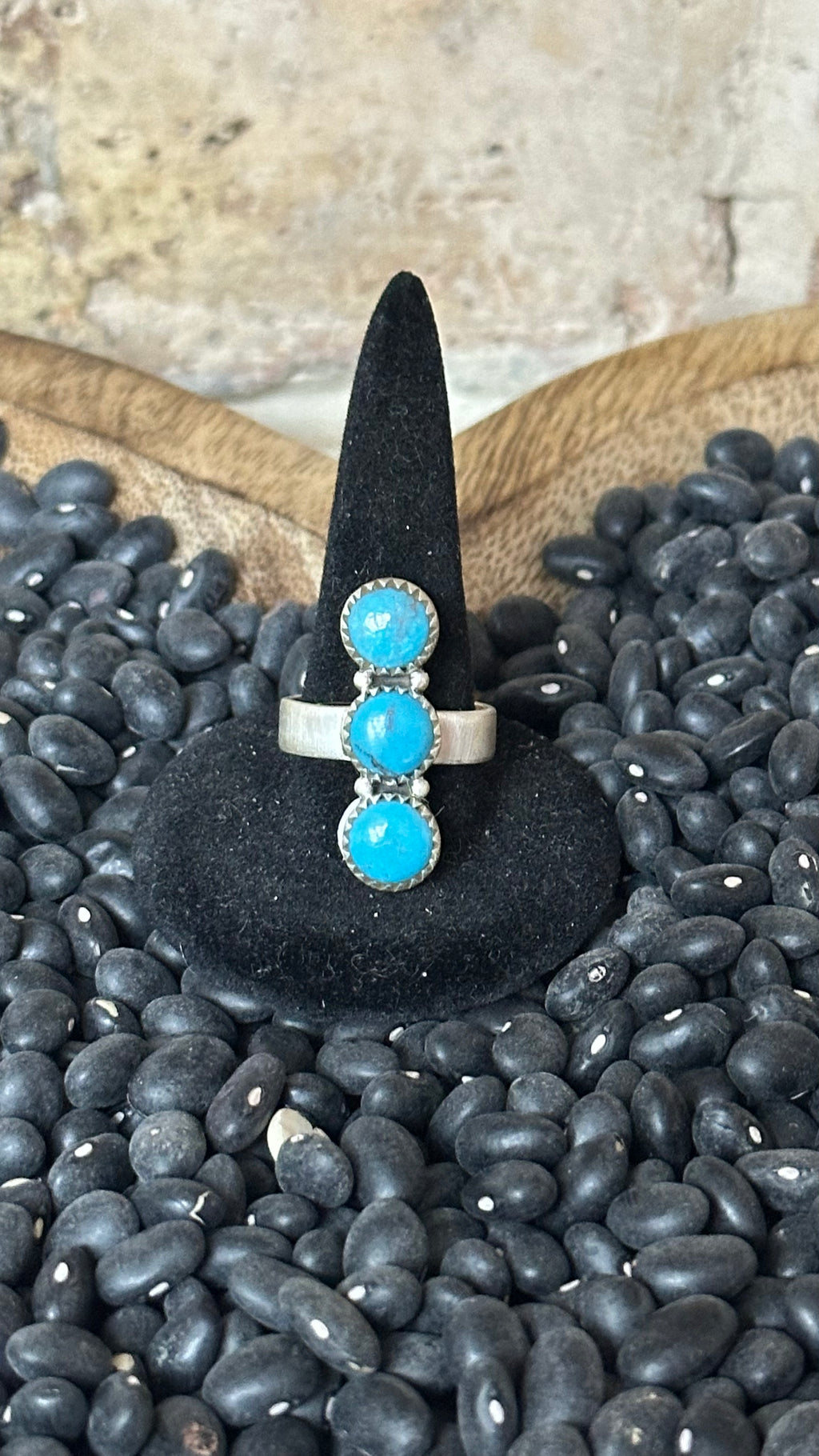 Blue Kingman Sterling Silver Triple Stone Ring