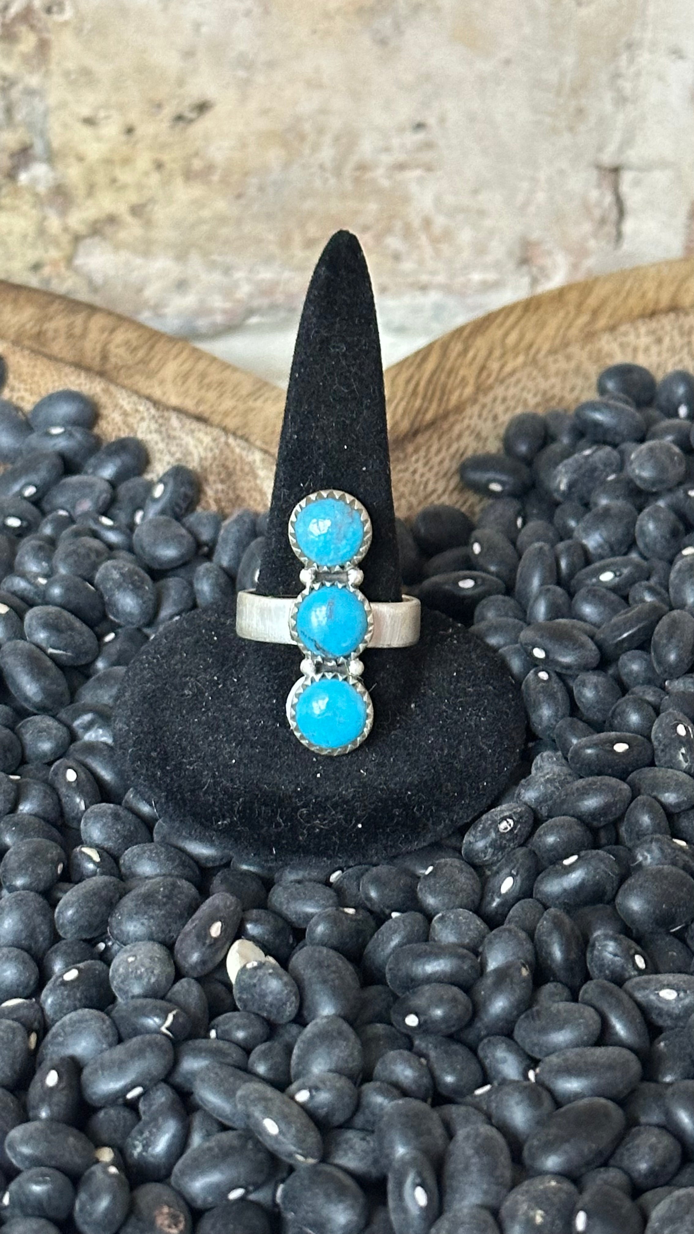 Blue Kingman Sterling Silver Triple Stone Ring