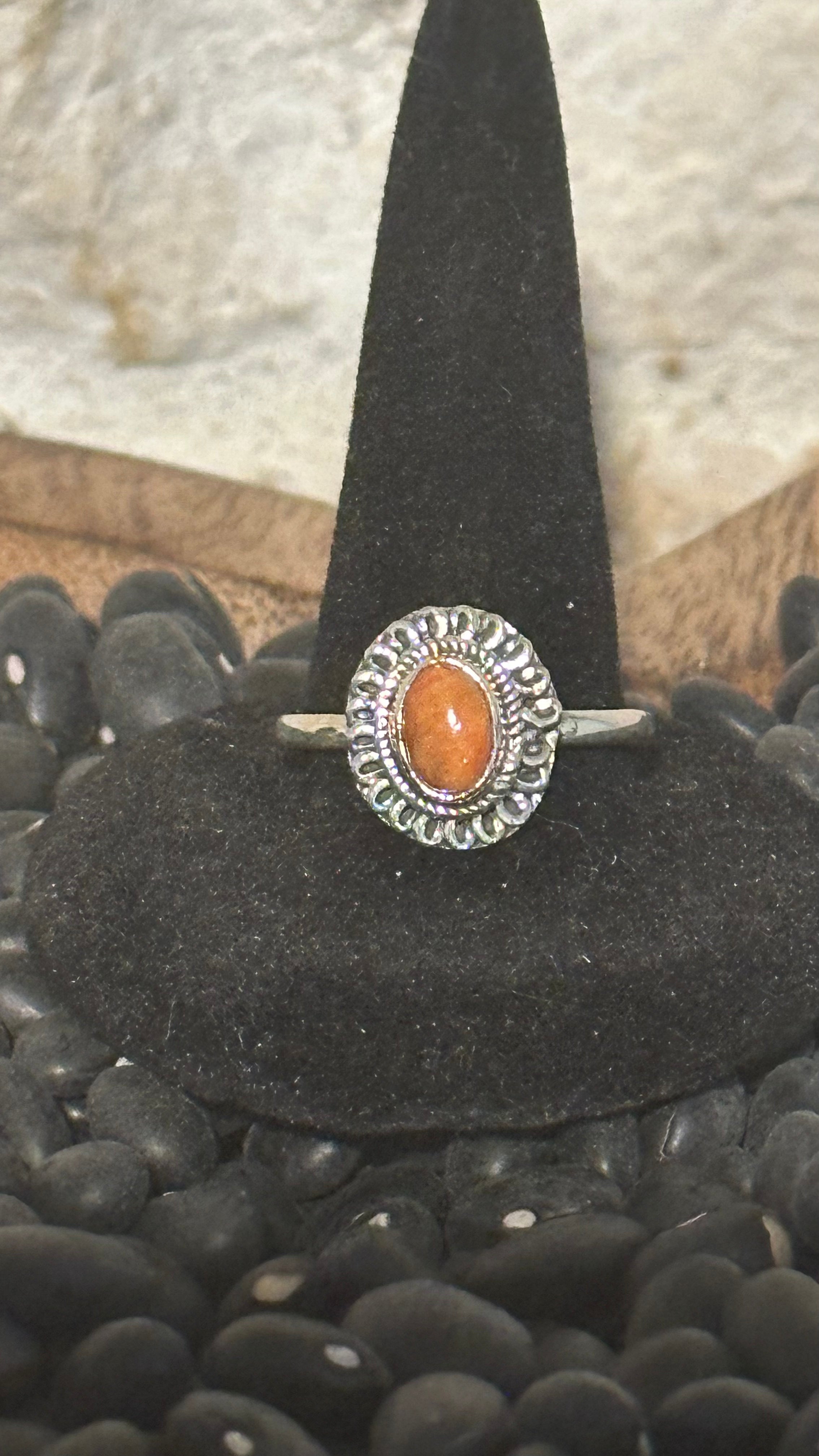 Sterling Silver Orange Spiny Ring