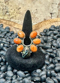 BlackJack and Orange Spiny Sterling Silver Ring