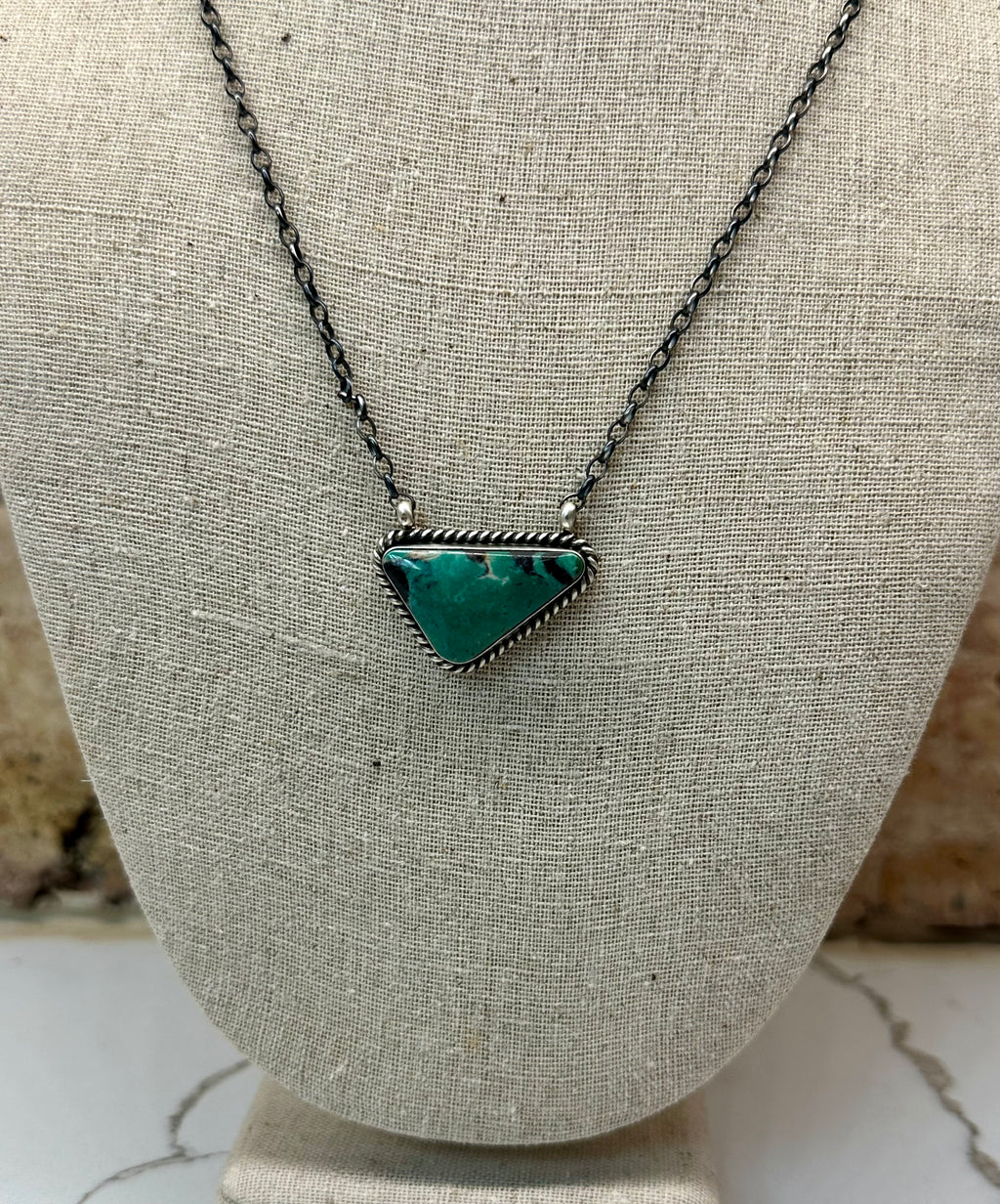 Native Sterling Silver Turquoise Large Bar Necklace