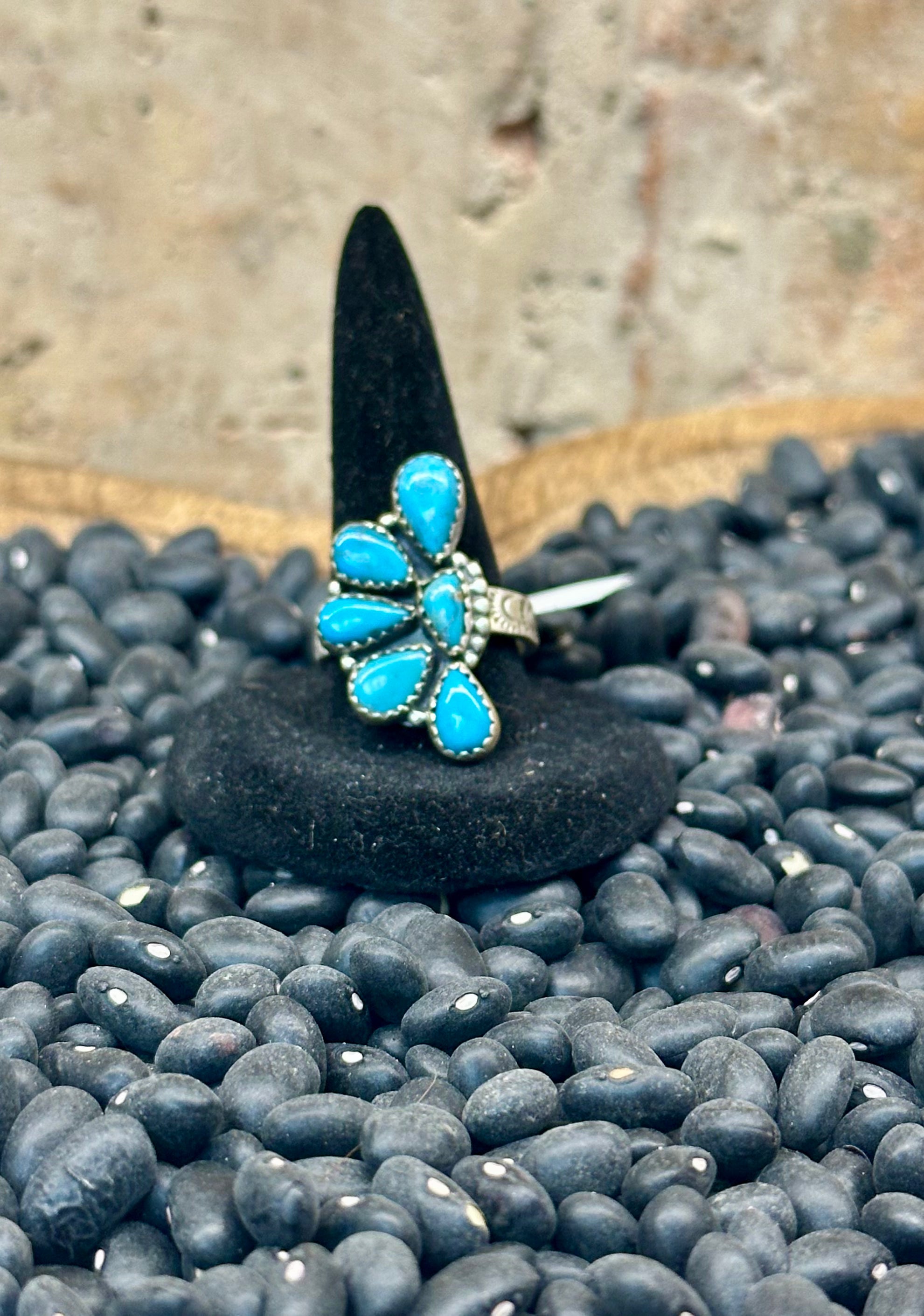 Blue Kingman Turquoise Sterling Silver 1/2 cluster Ring