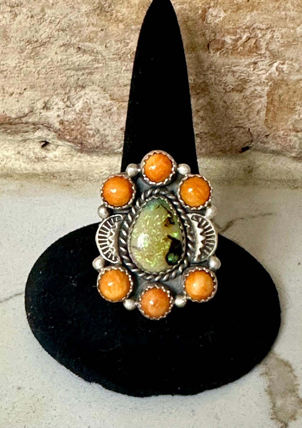 Sterling Silver Spiny Oyster and Opal Ring